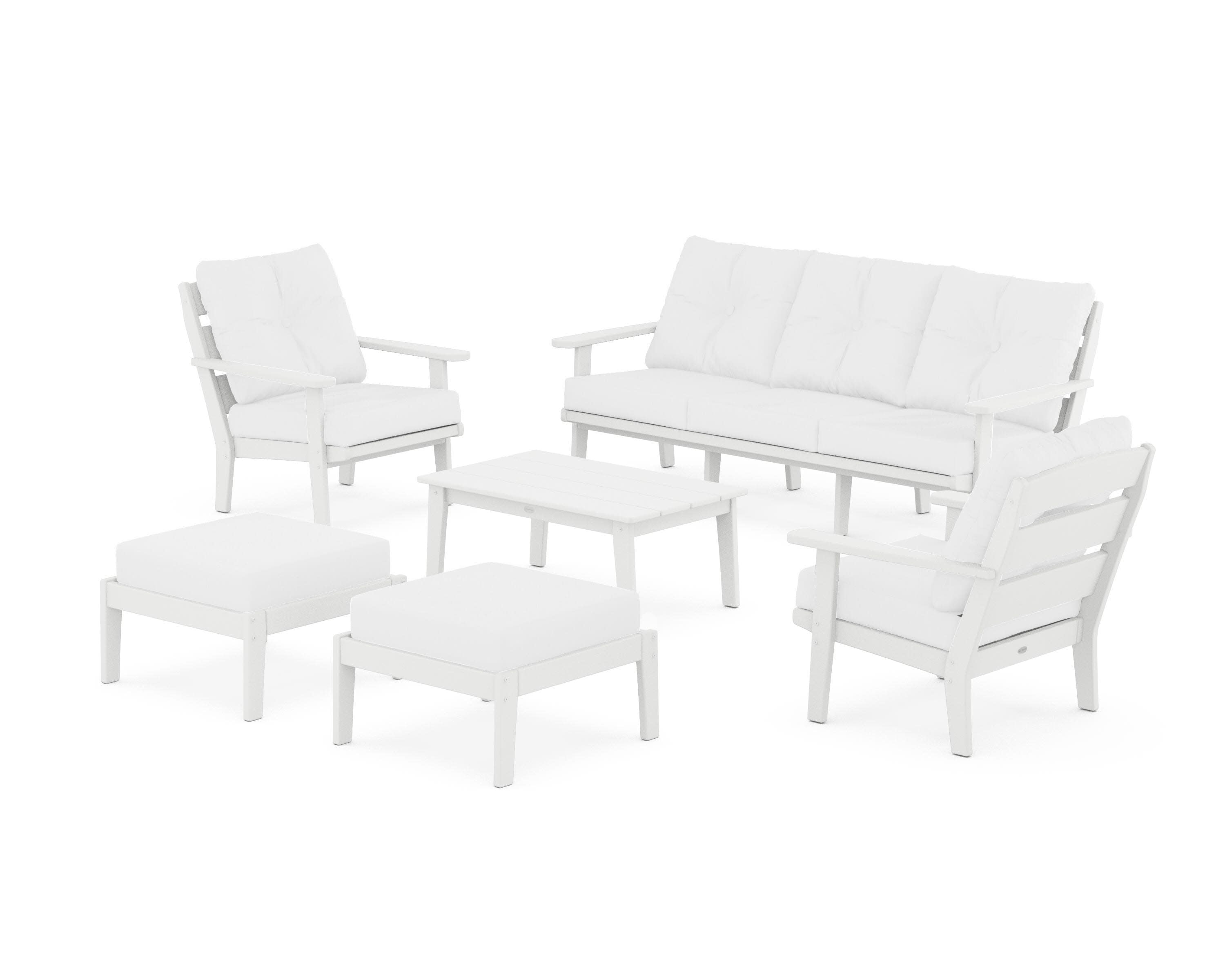 Lakeside 6-Piece Lounge Sofa Set in White / Natural