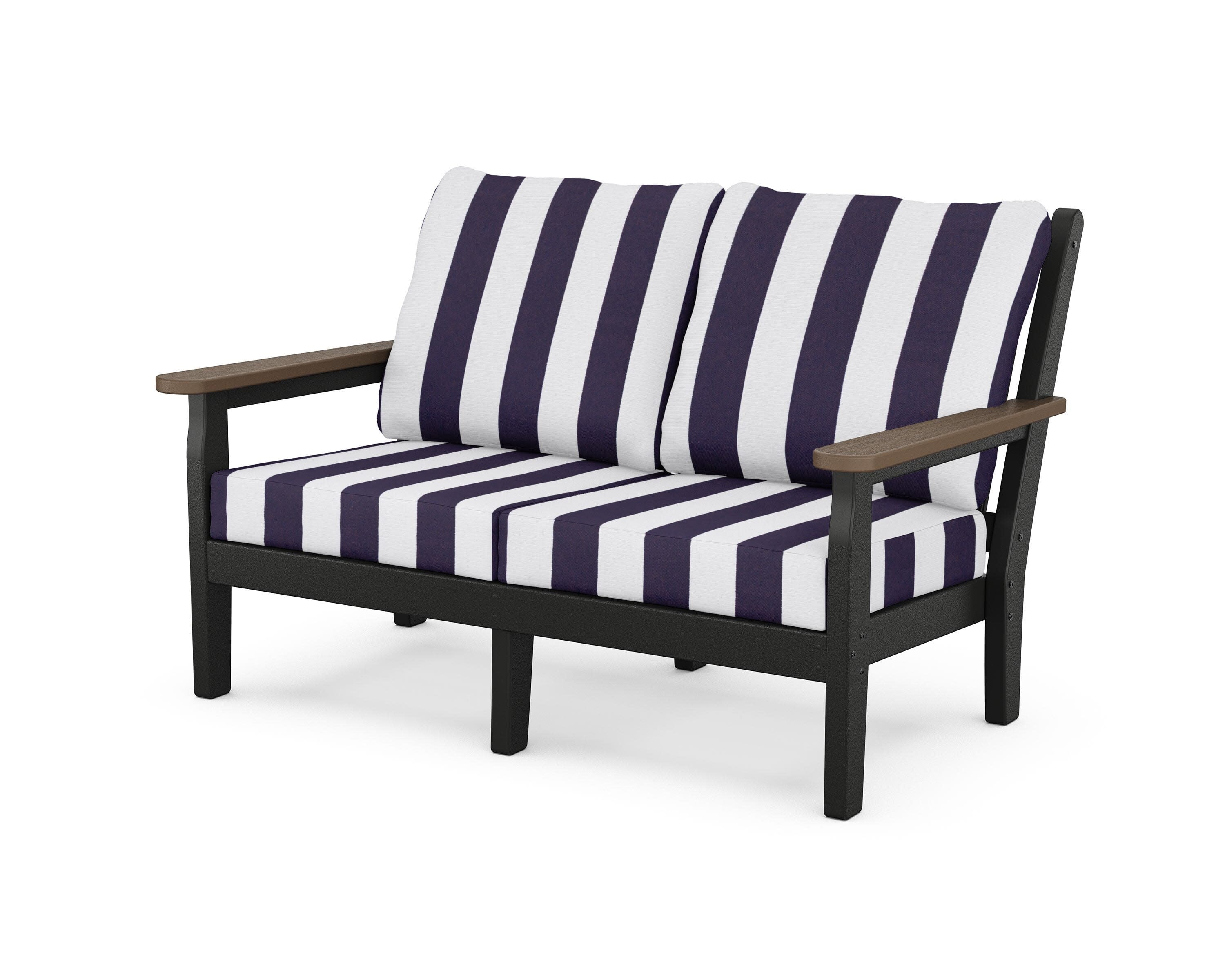 Chippendale Deep Seating Loveseat in Black / Kona / Cabana Stripe Navy