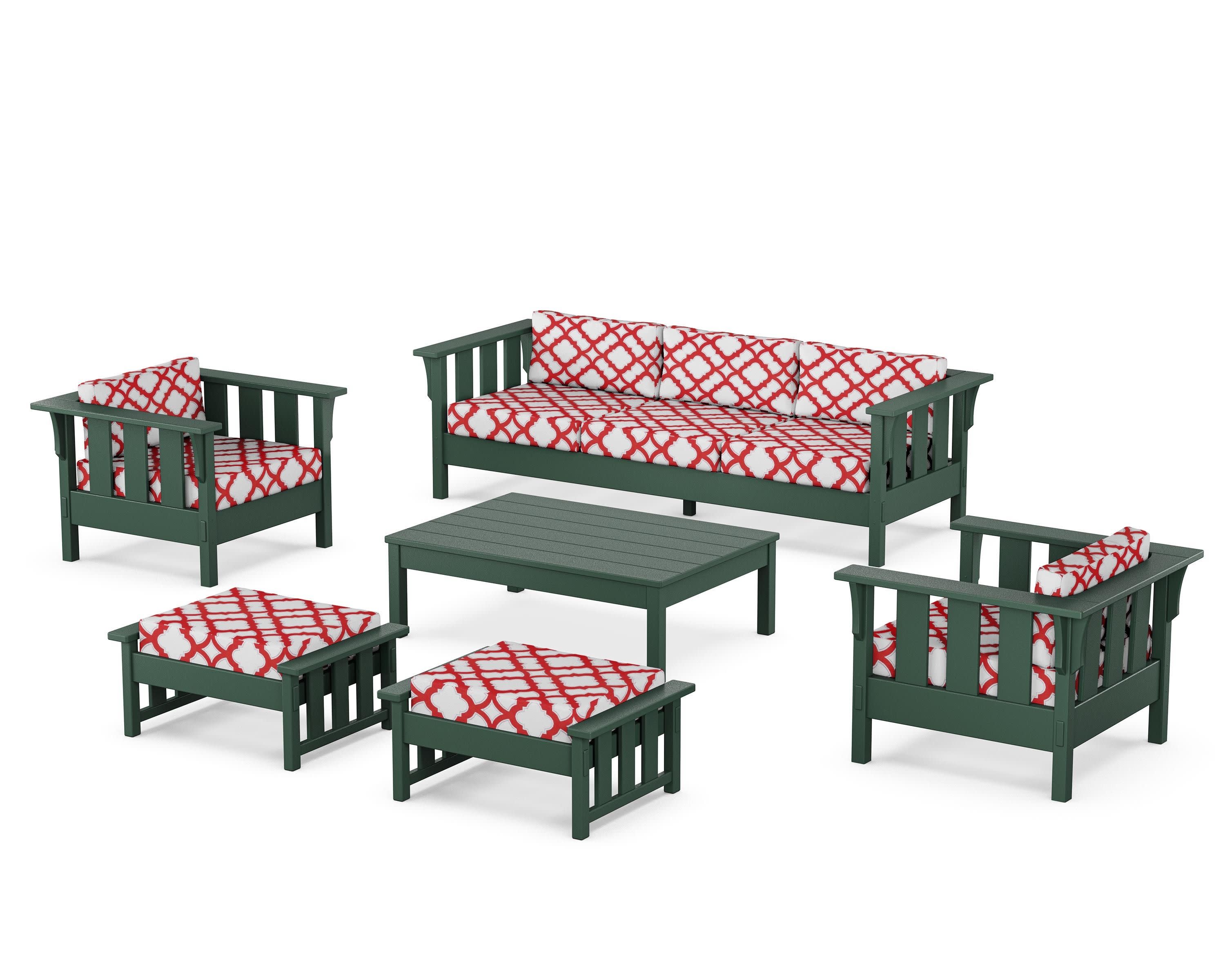 Acadia 6-Piece Lounge Sofa Set in Green / Trellis Crimson