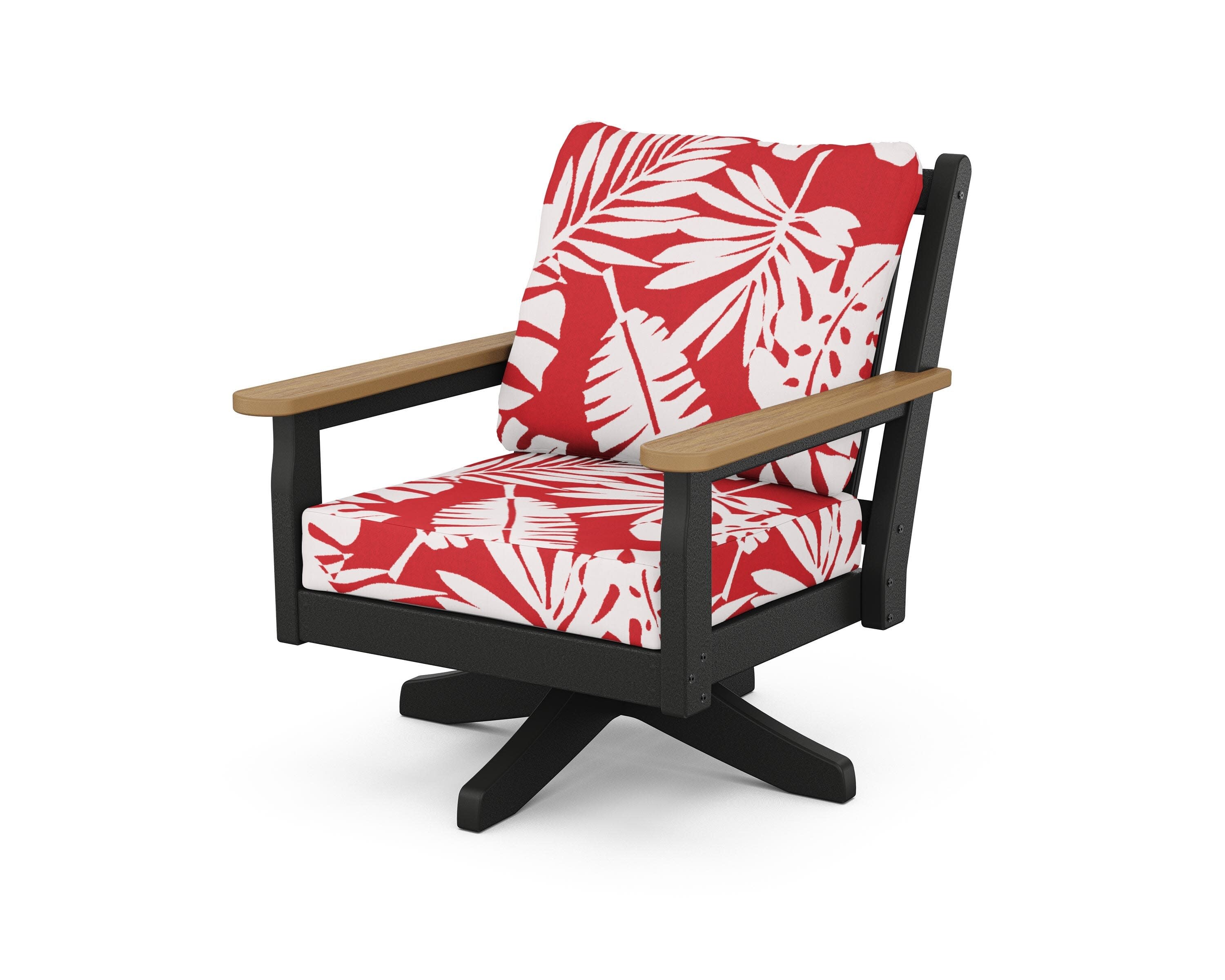 Chippendale Deep Seating Swivel Chair in Black / Natural / Leaf Crimson
