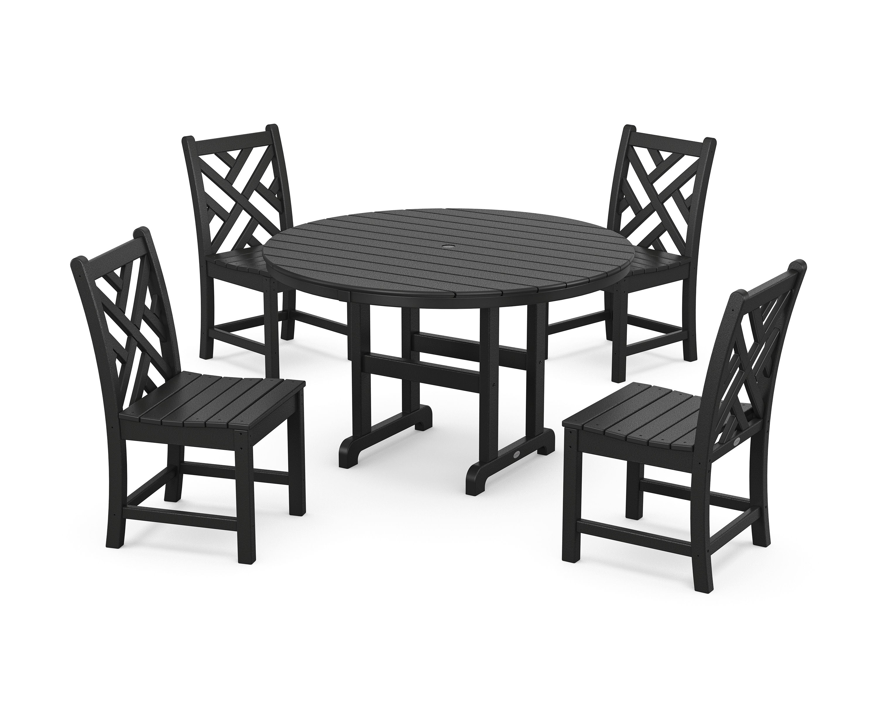 Chippendale 5-Piece Round Farmhouse Side Chair Dining Set in Black