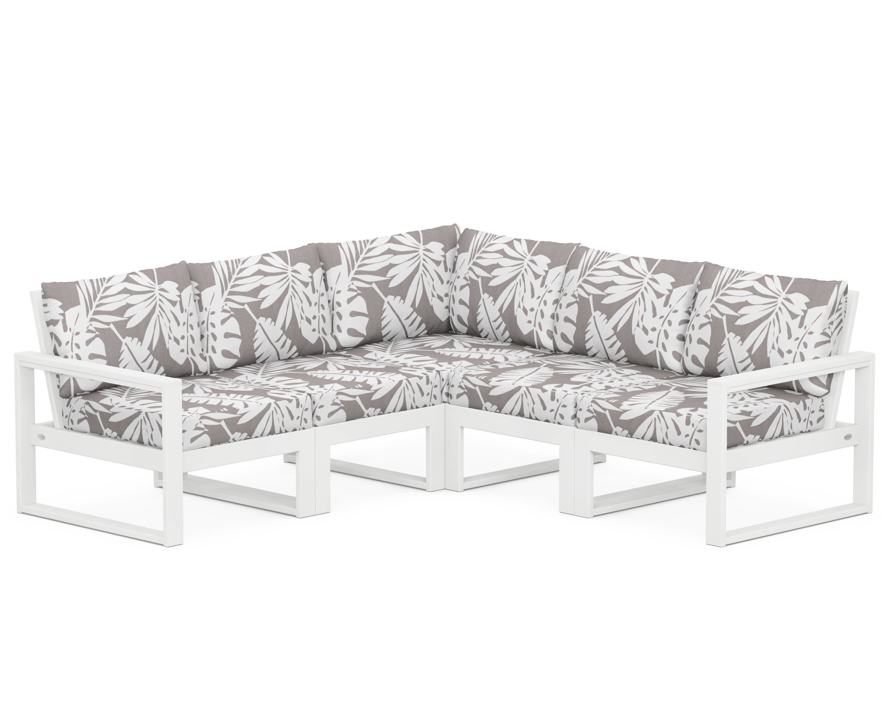 EDGE 5-Piece Modular Deep Seating Set in White / Leaf Grey Mist