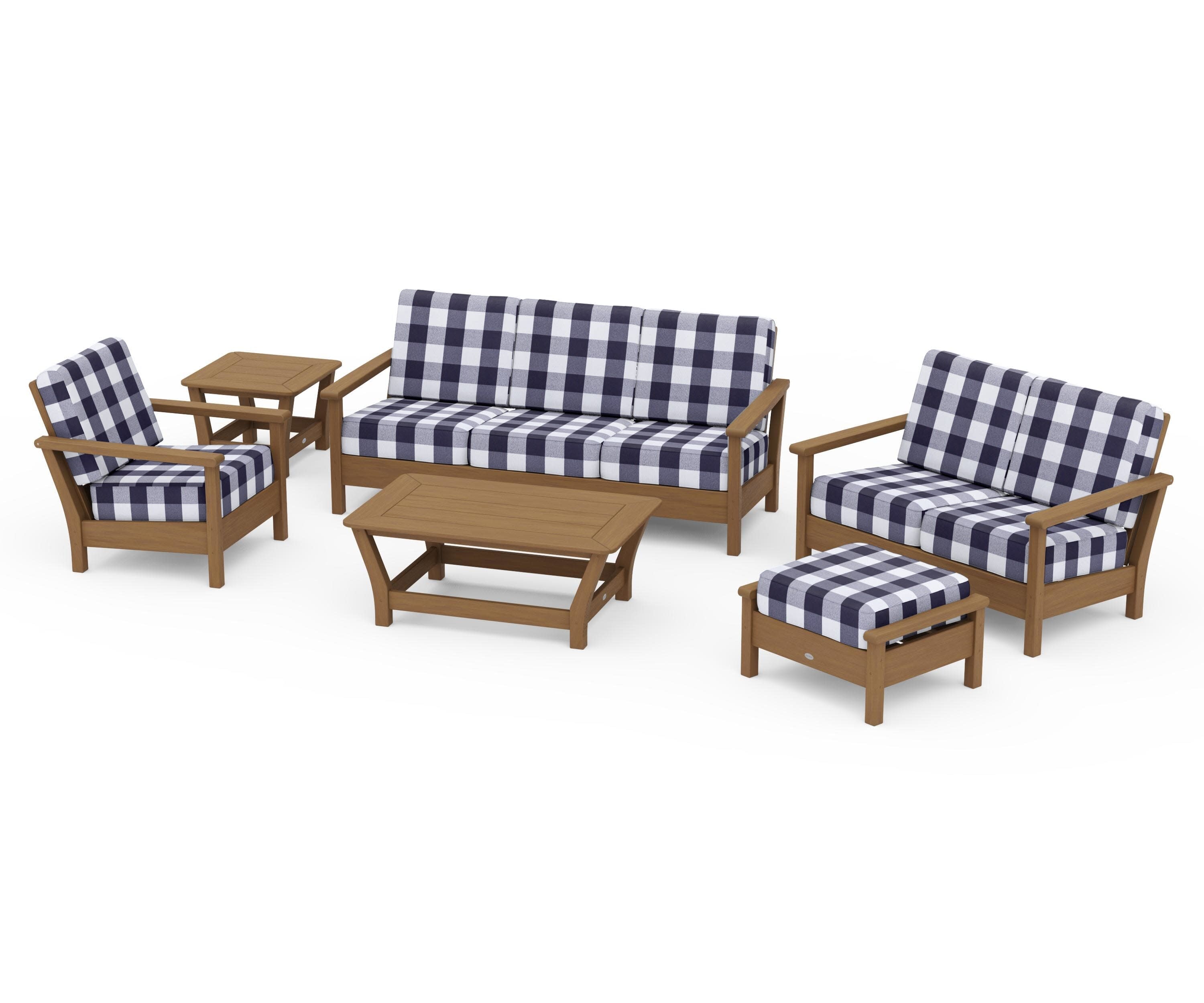 Harbour 6-Piece Outdoor Living Set in Natural / Buffalo Plaid Navy