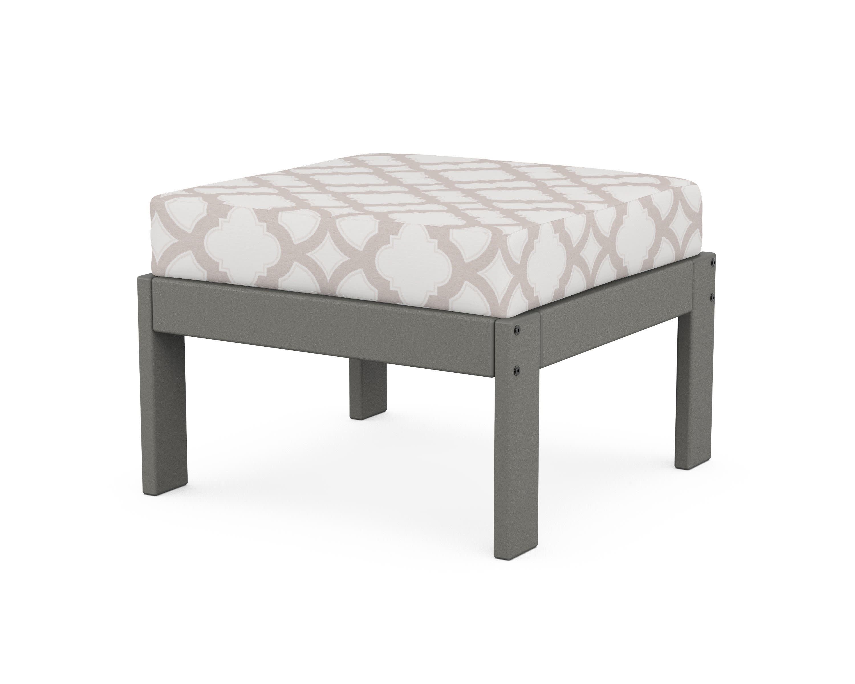 Vineyard Modular Ottoman in Slate Grey / Trellis Dune Burlap