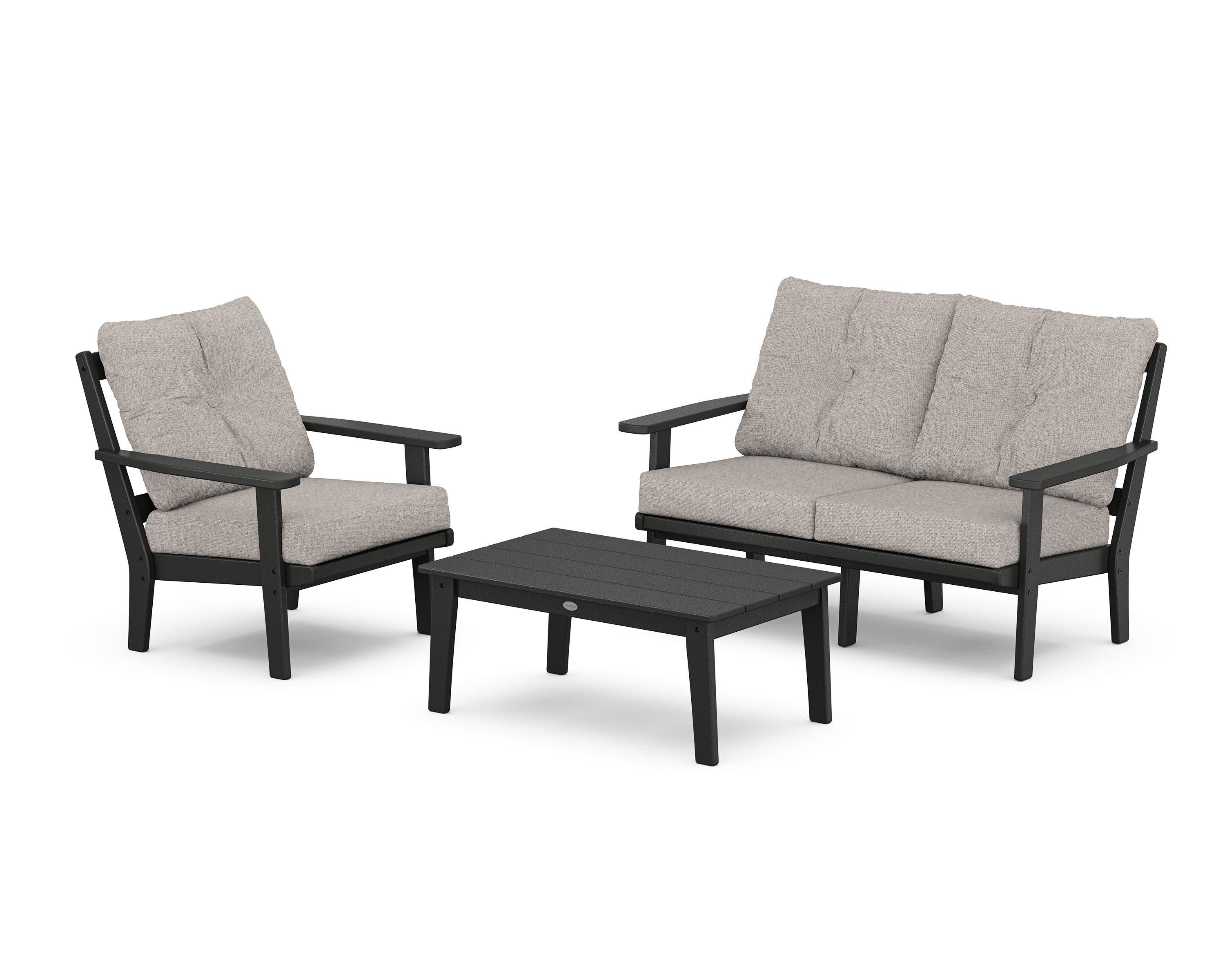 Oxford 3-Piece Deep Seating Set with Loveseat in Black / Weathered Tweed