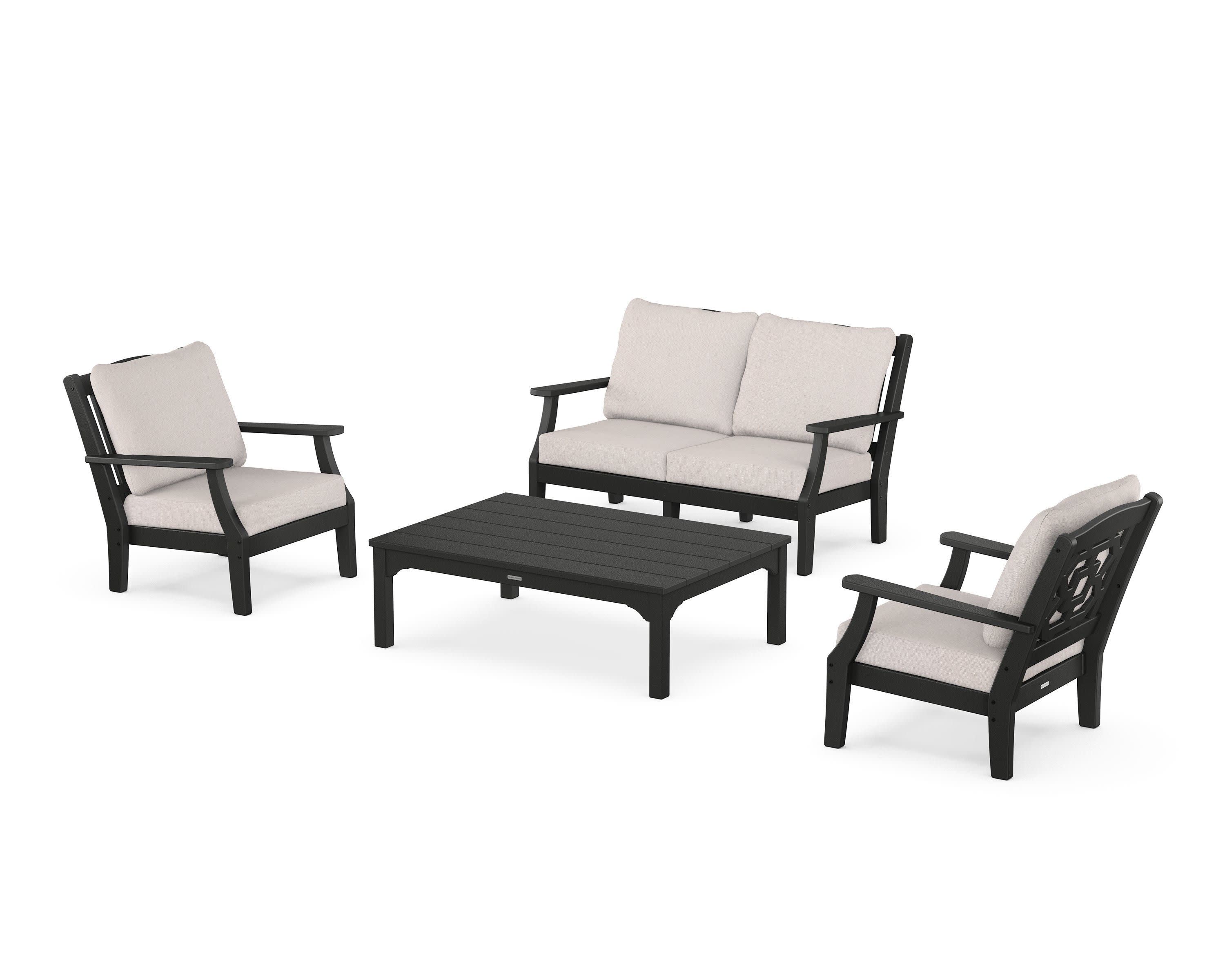 Chinoiserie 4-Piece Deep Seating Set with Loveseat in Black / Dune Burlap