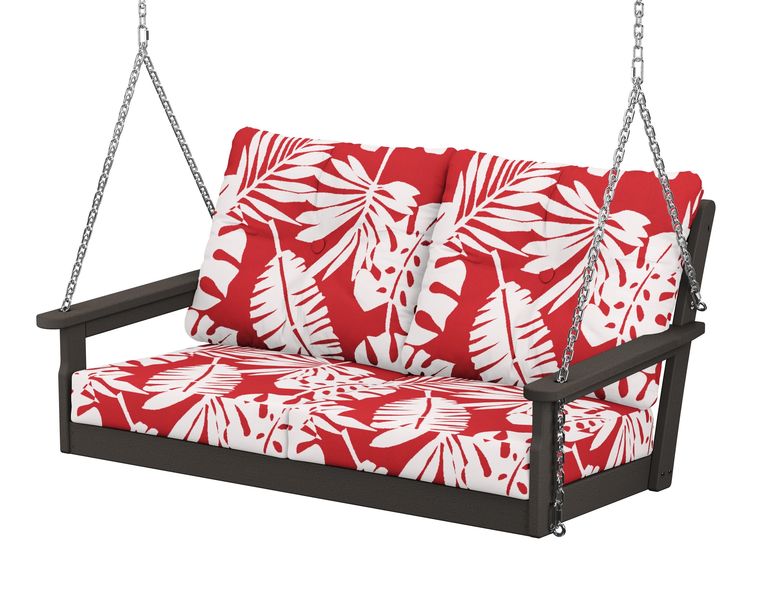 Vineyard Deep Seating Swing in Vintage Coffee / Leaf Crimson
