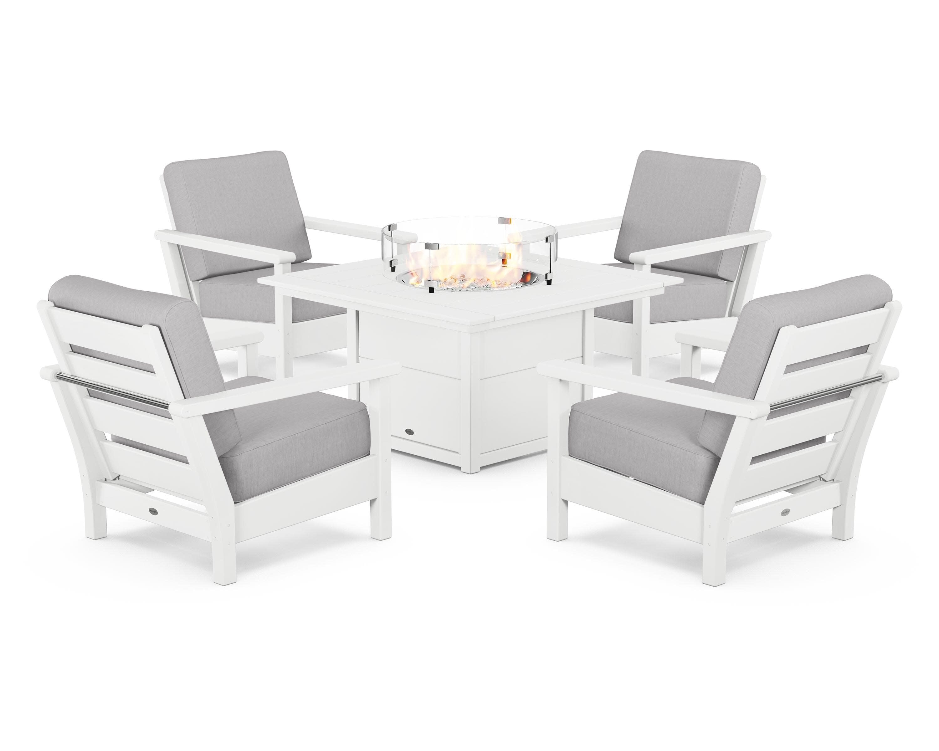 Harbour 5-Piece Conversation Set with Fire Pit Table in White / Granite