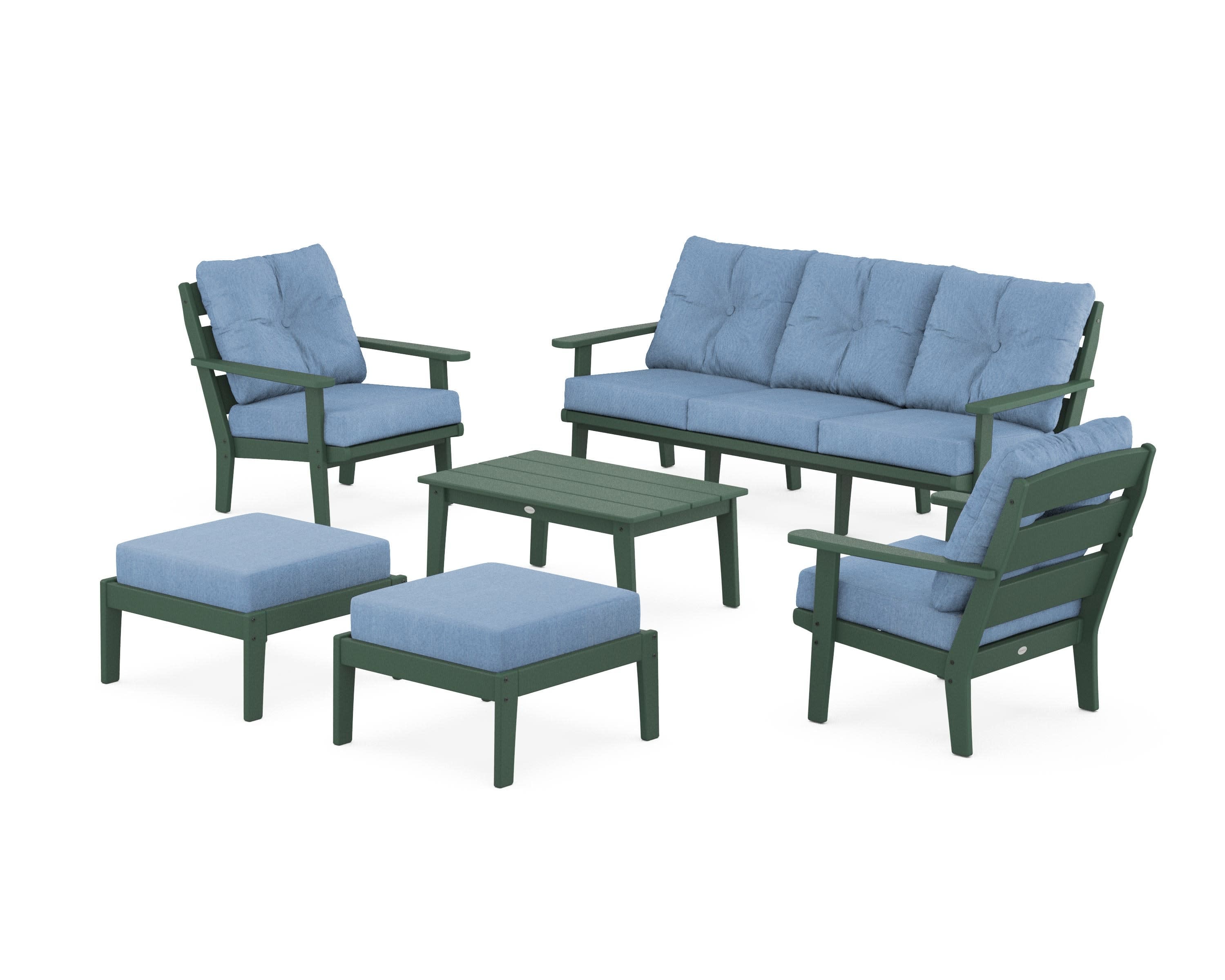 Lakeside 6-Piece Lounge Sofa Set in Green / Sky Blue