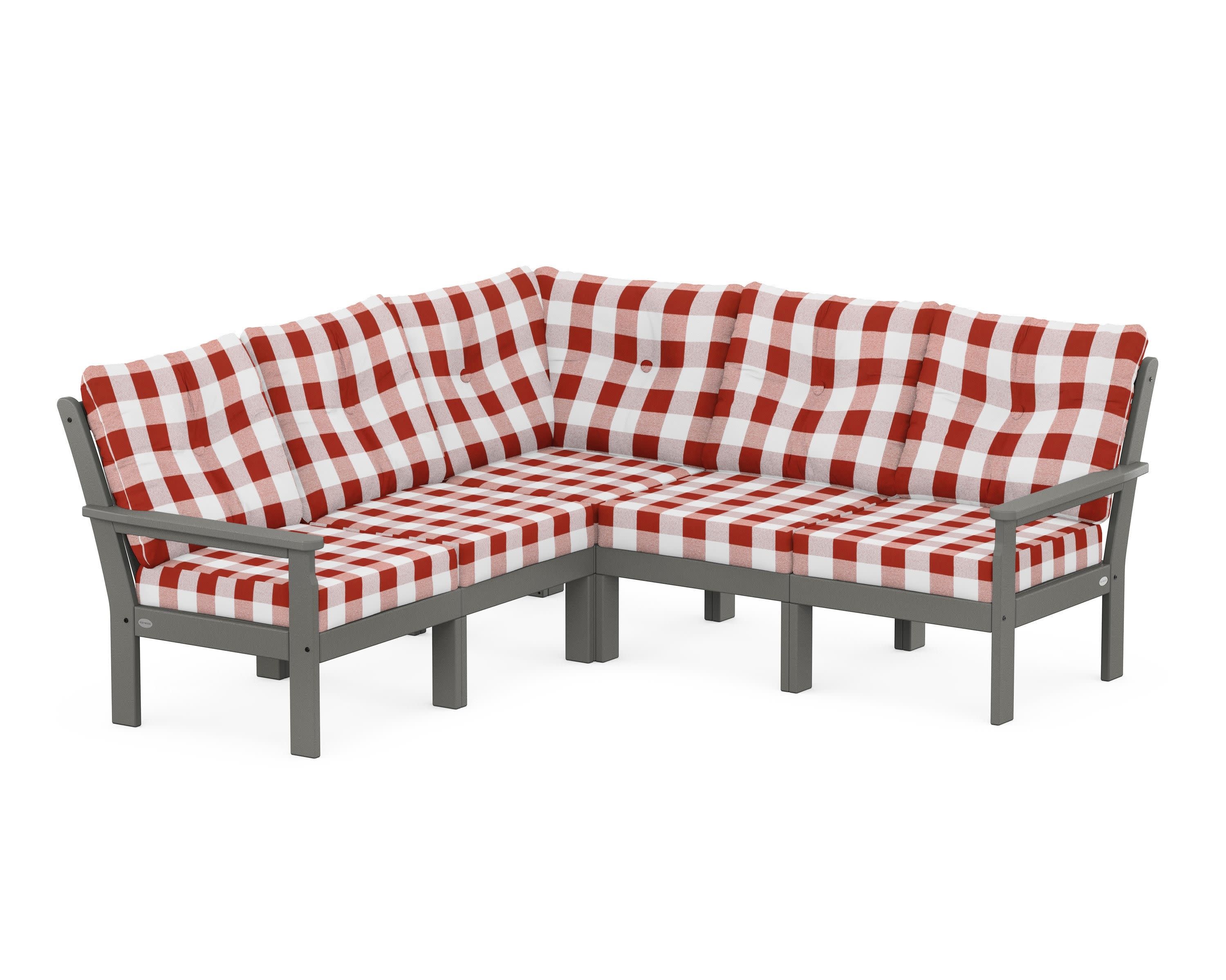 Vineyard 5-Piece Sectional in Slate Grey / Buffalo Plaid Crimson
