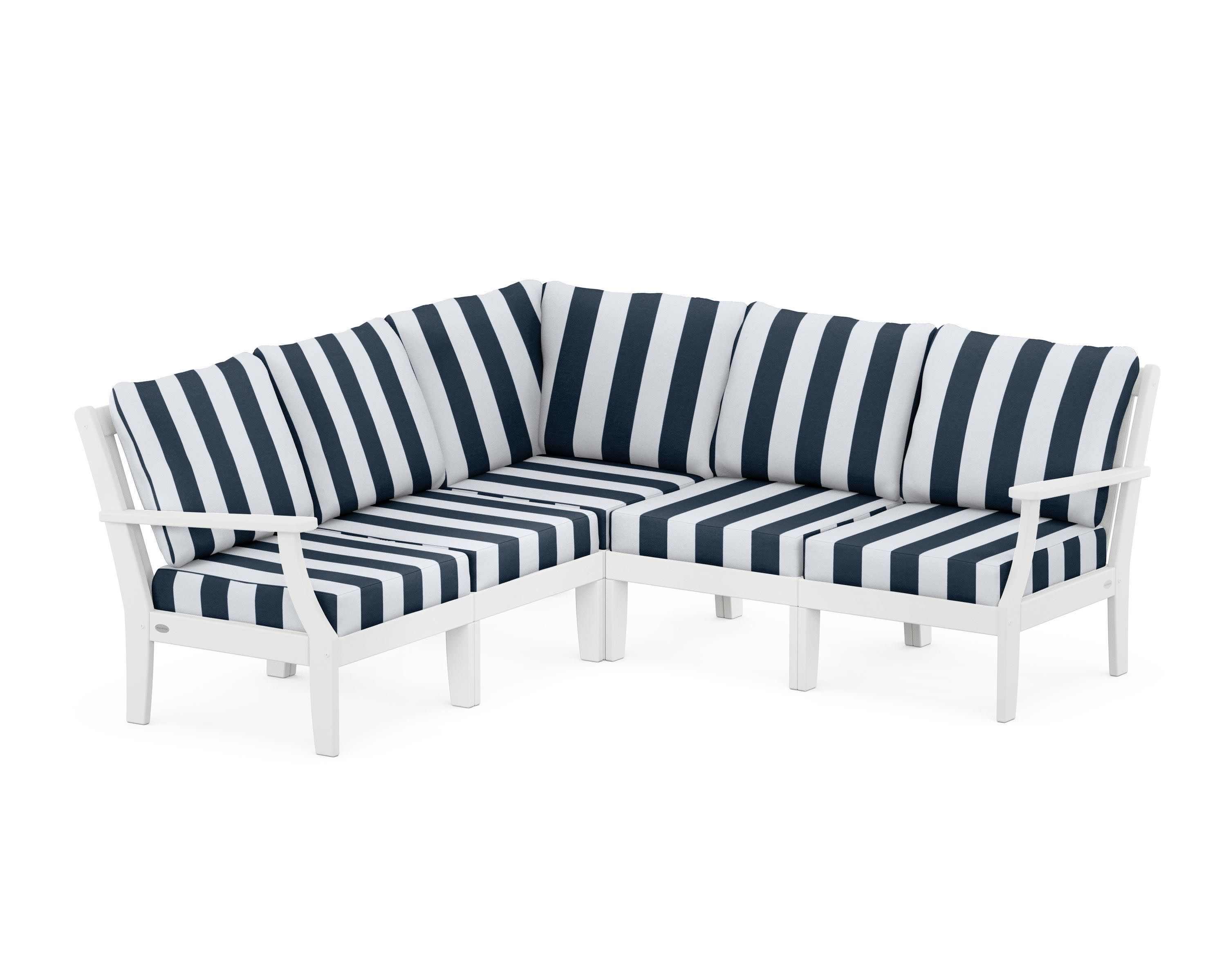 Braxton Modular 5-Piece Deep Seating Set in White / Cabana Stripe Marine Indigo
