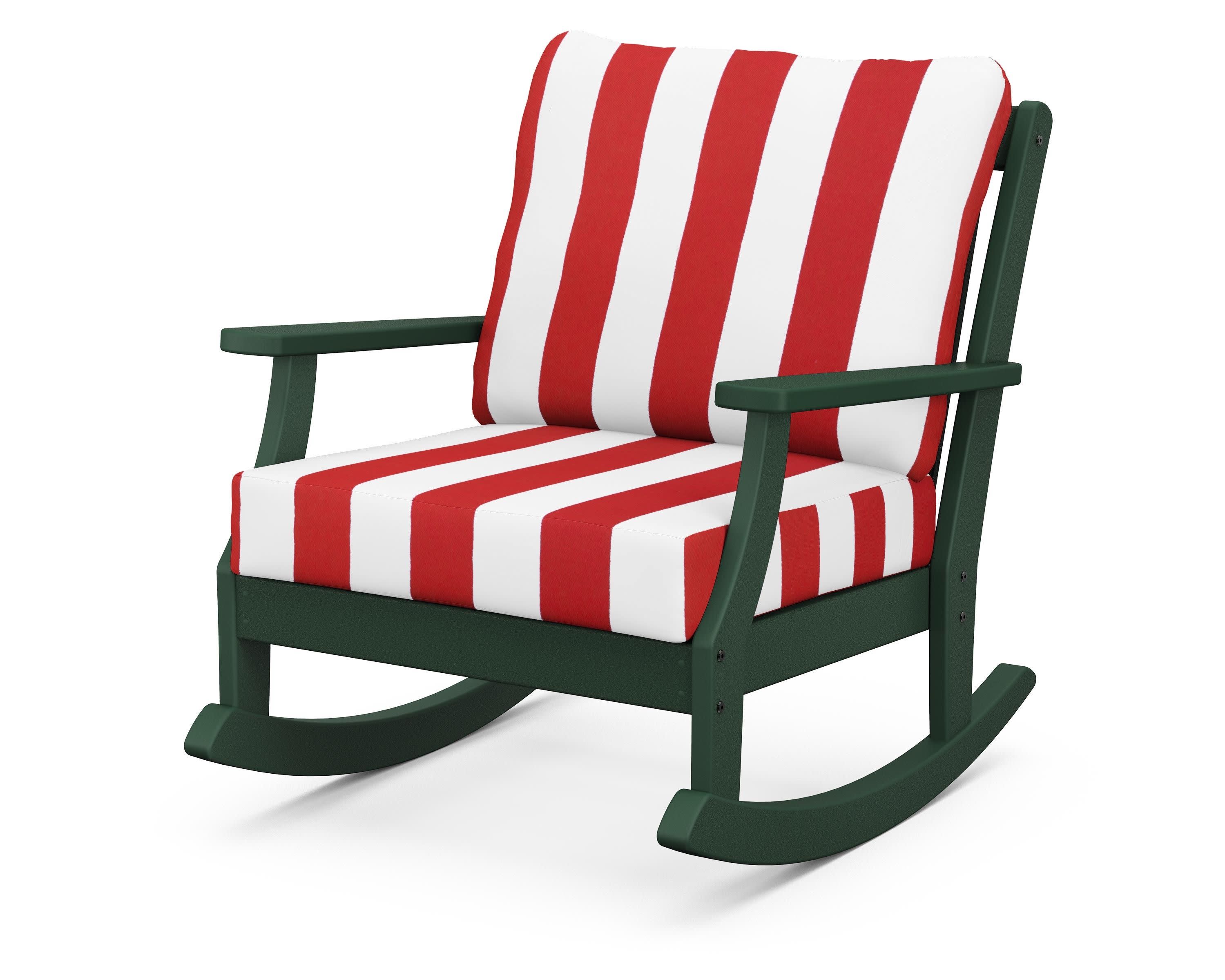 Braxton Deep Seating Rocking Chair in Green / Cabana Stripe Crimson