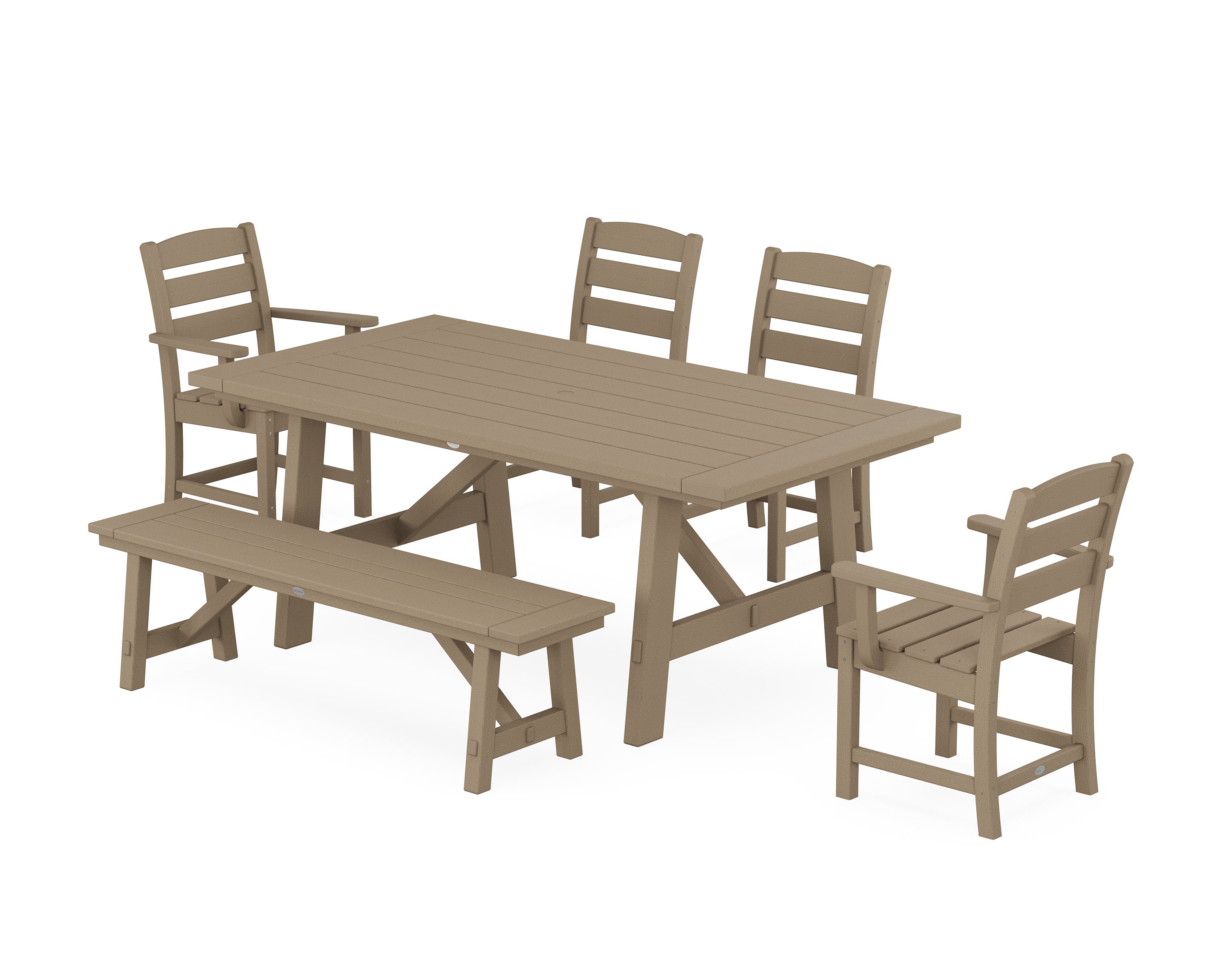Lakeside 6-Piece Rustic Farmhouse Dining Set With Bench in Vintage Sahara