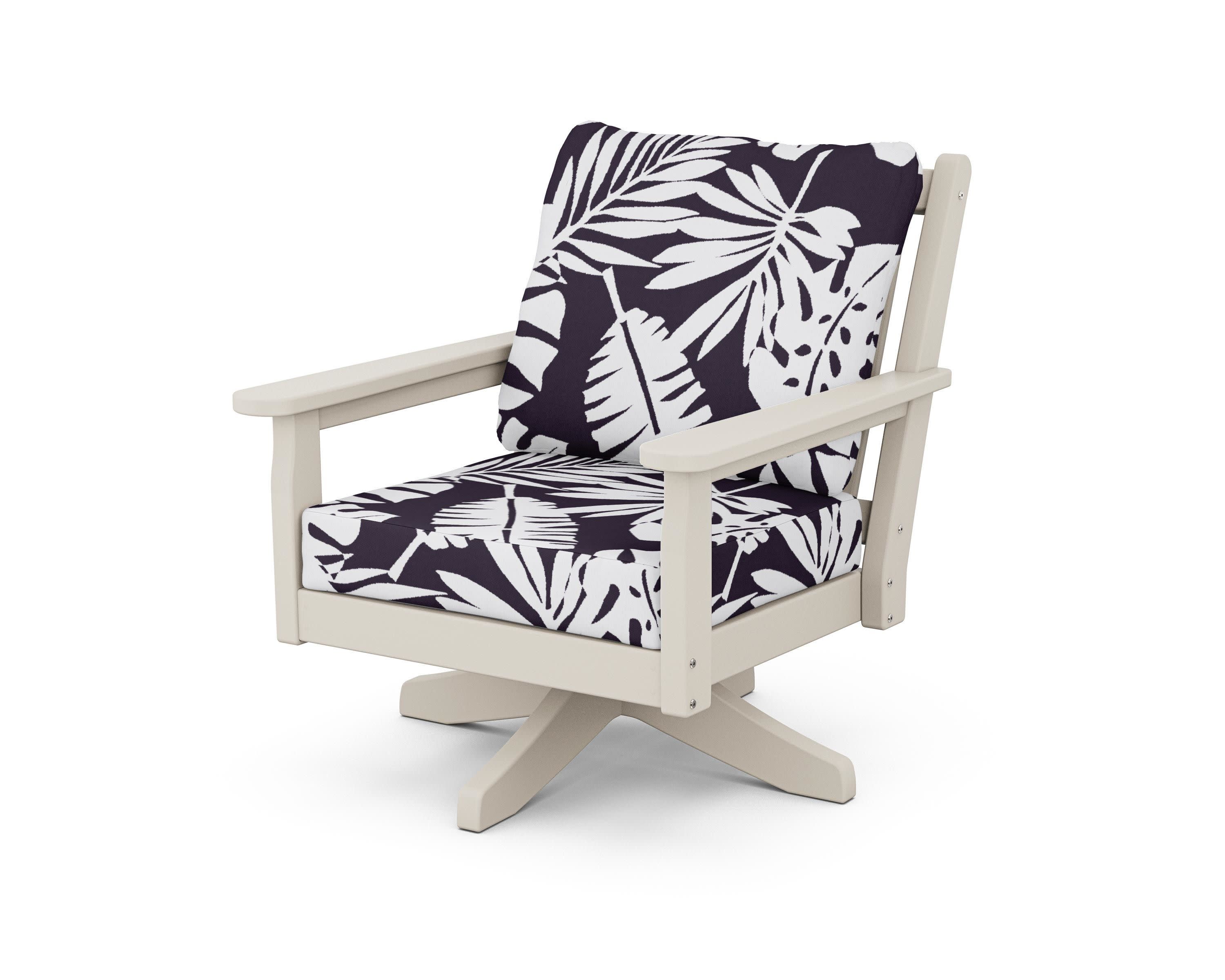 Chippendale Deep Seating Swivel Chair in Sand / Leaf Navy