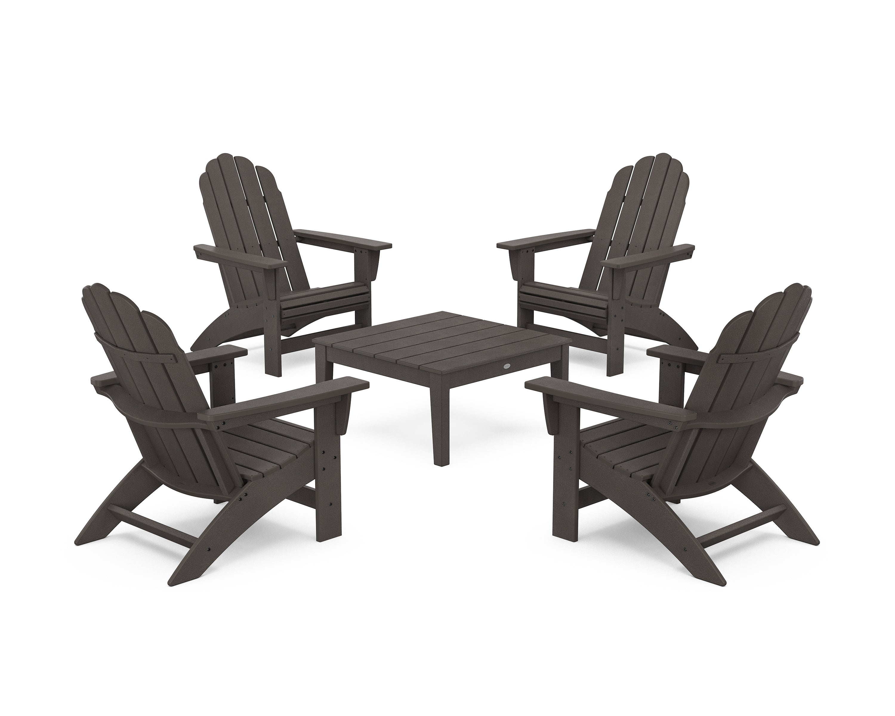 5-Piece Vineyard Grand Adirondack Chair Conversation Group in Vintage Coffee
