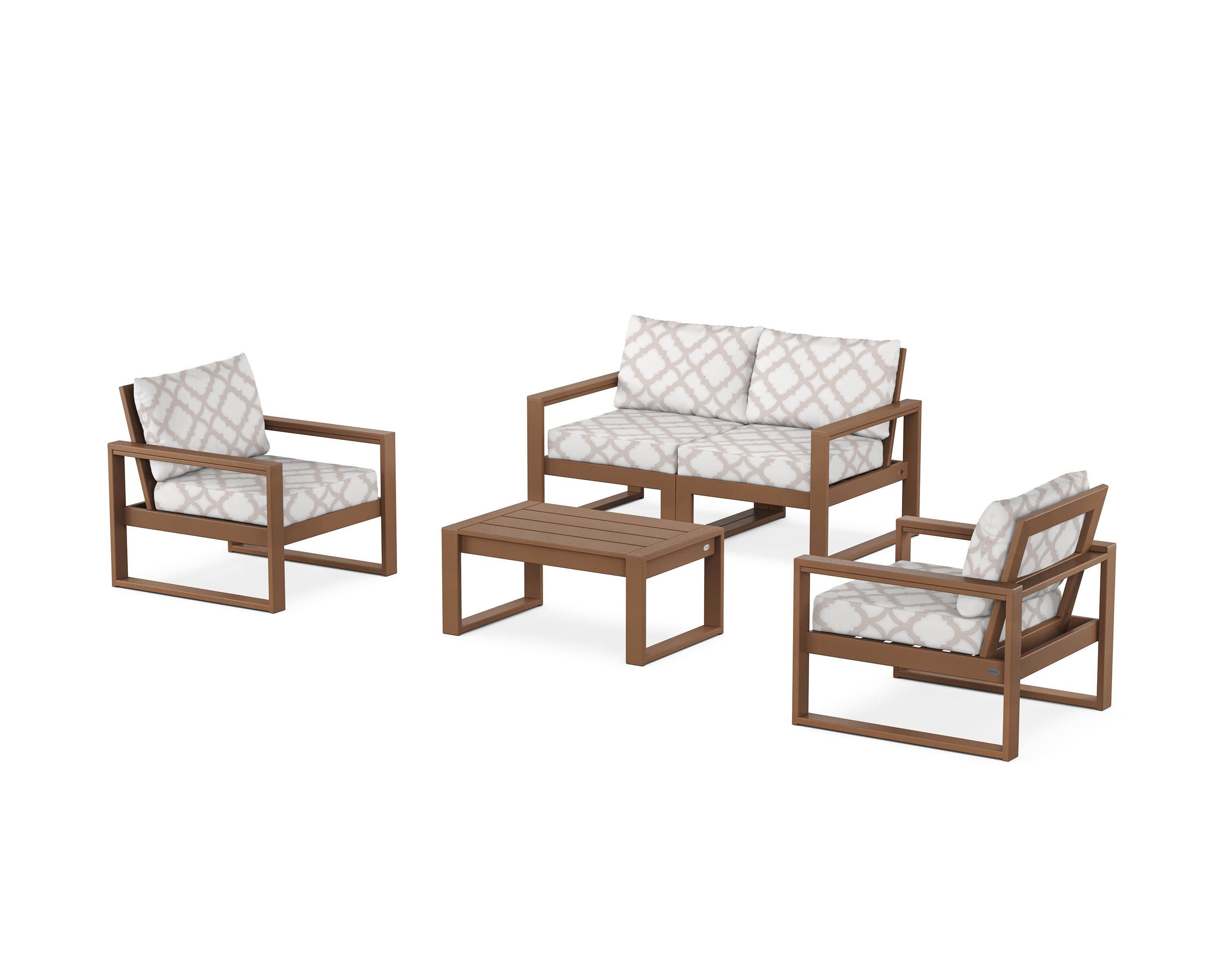 EDGE Sectional 4-Piece Deep Seating Set with Loveseat in Teak / Trellis Dune Burlap