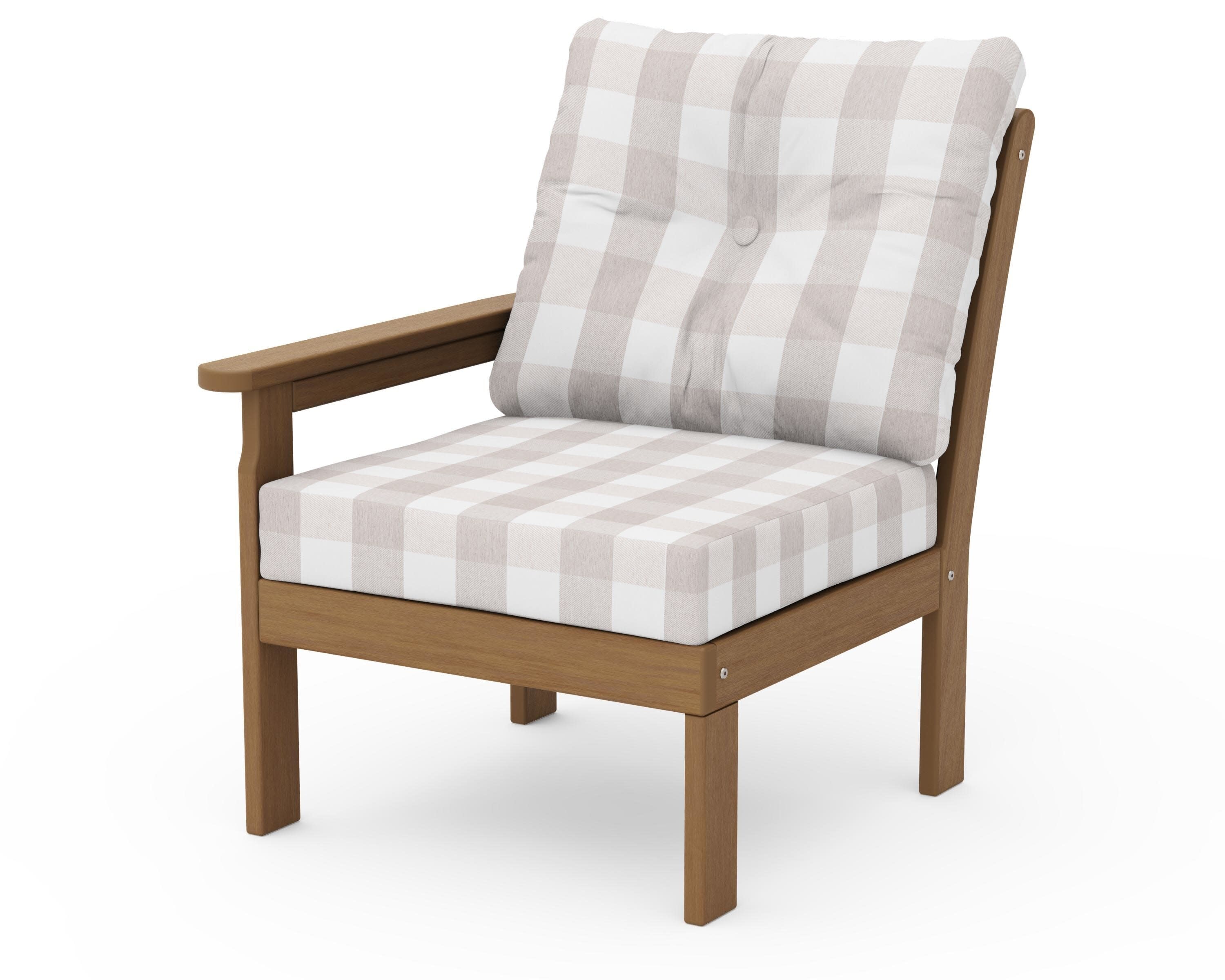 Vineyard Modular Left Arm Chair in Natural / Buffalo Plaid Dune Burlap
