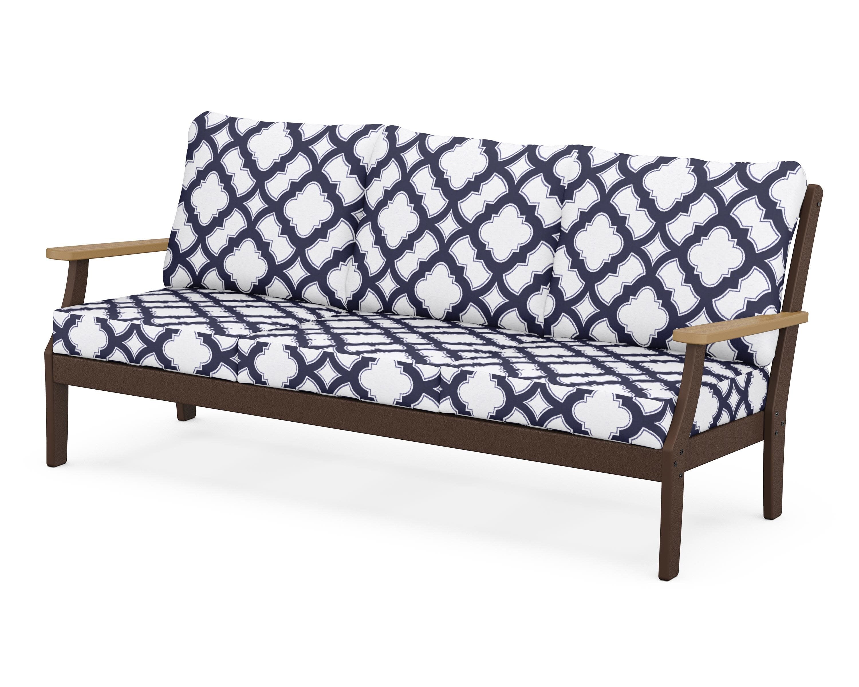 Braxton Deep Seating Sofa in Mahogany / Natural / Trellis Navy