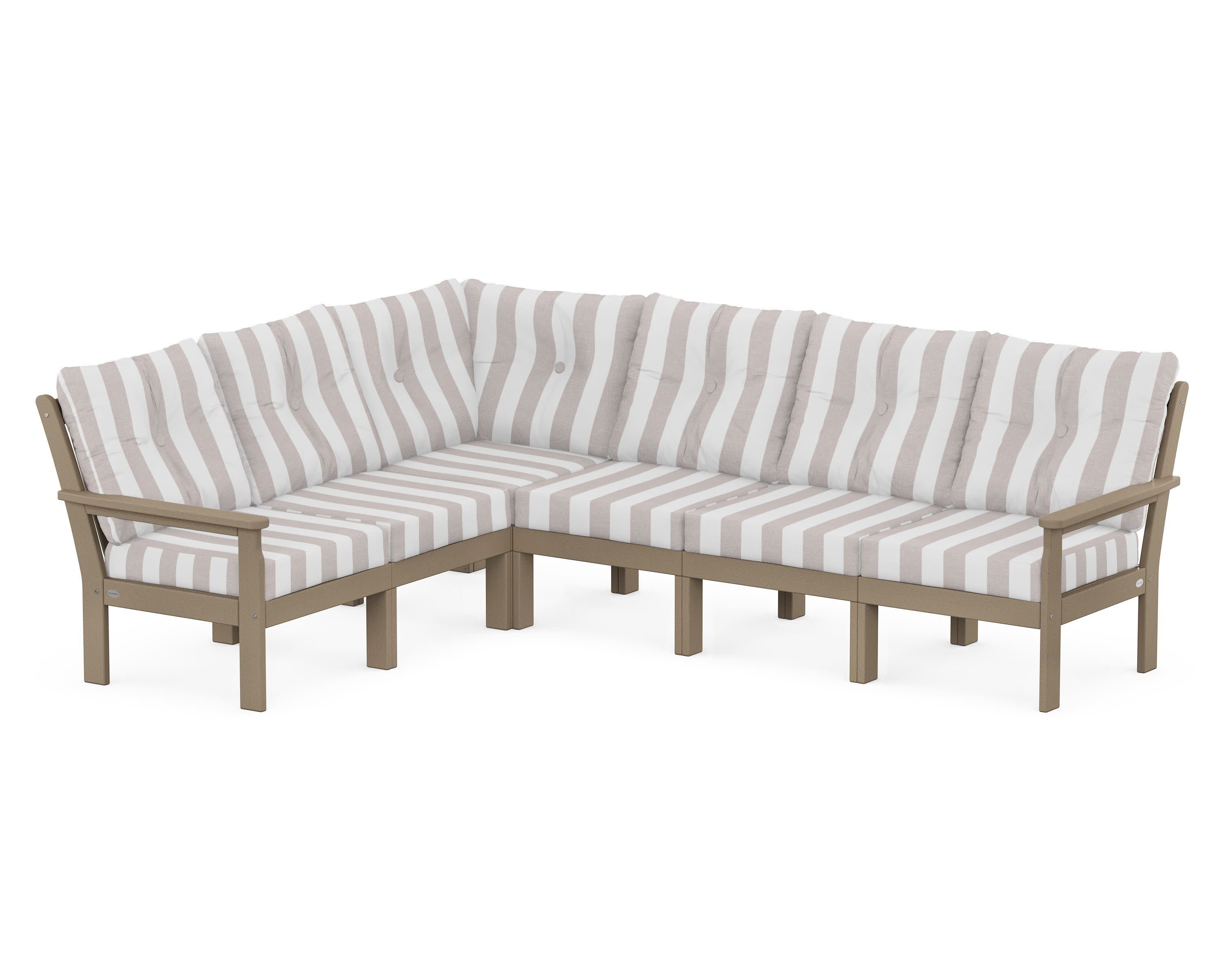 Vineyard 6-Piece Sectional in Vintage Sahara / Cabana Stripe Dune Burlap