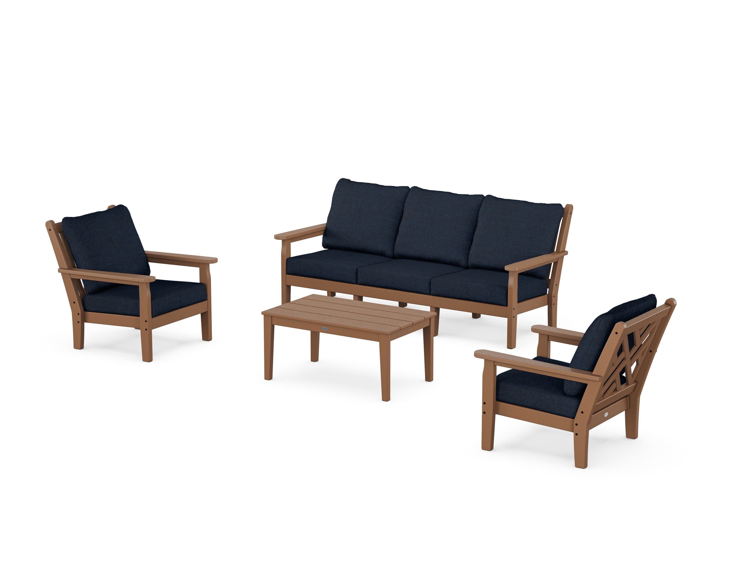 Chippendale 4-Piece Deep Seating Set with Sofa in Teak / Marine Indigo
