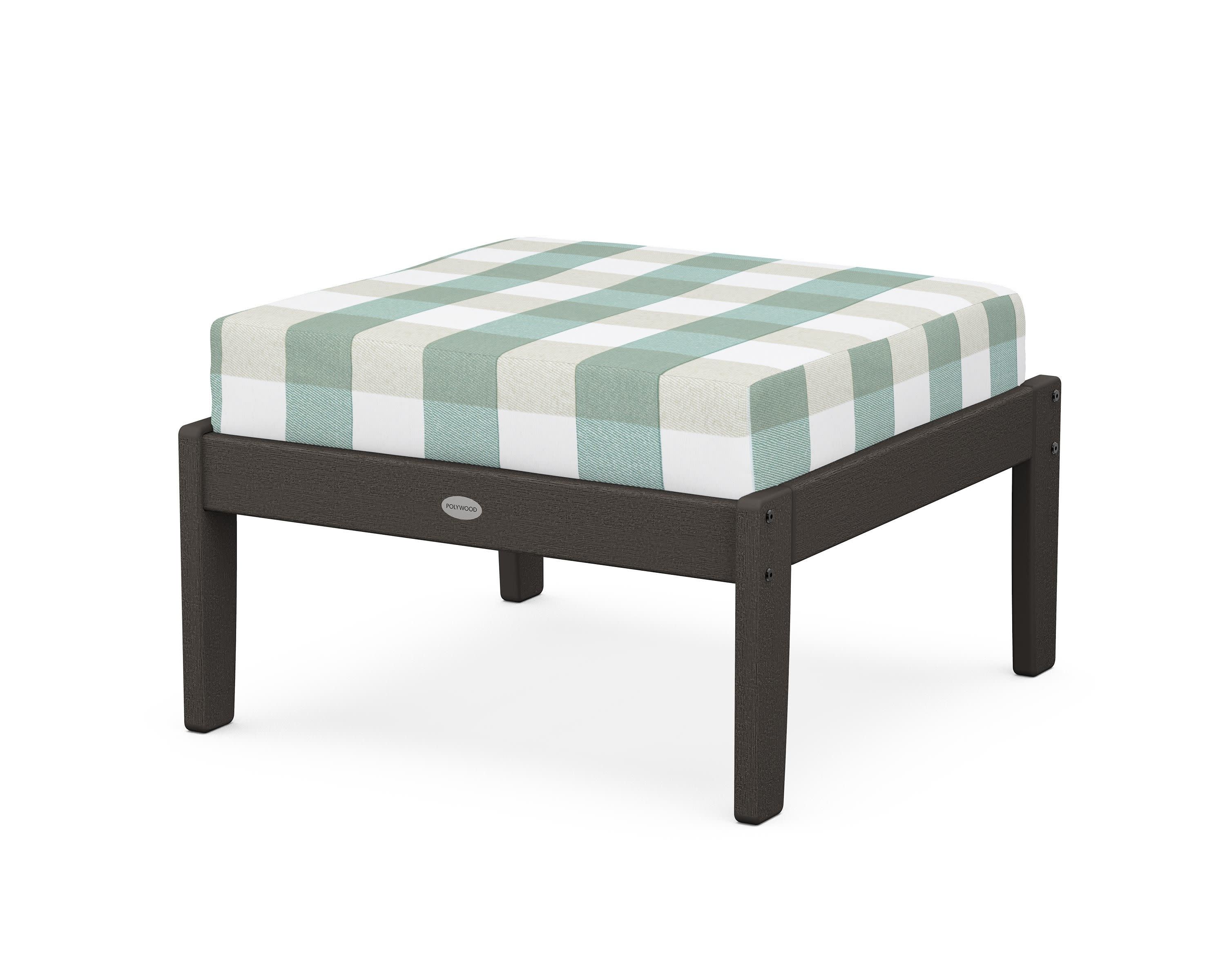 Braxton Deep Seating Ottoman in Vintage Coffee / Buffalo Plaid Glacier Spa