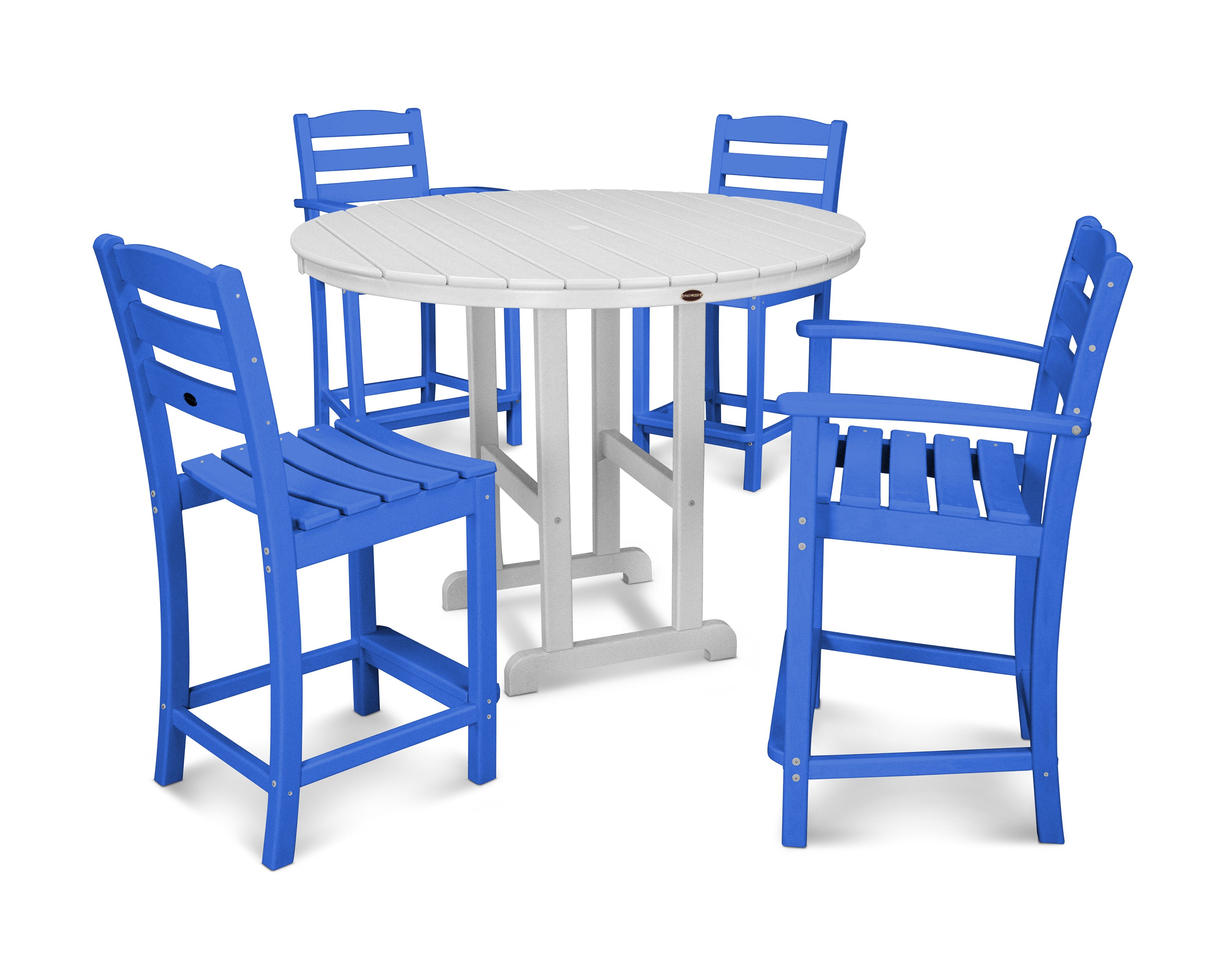 La Casa Caf 5-Piece Round Farmhouse Counter Dining Set in Pacific Blue / White