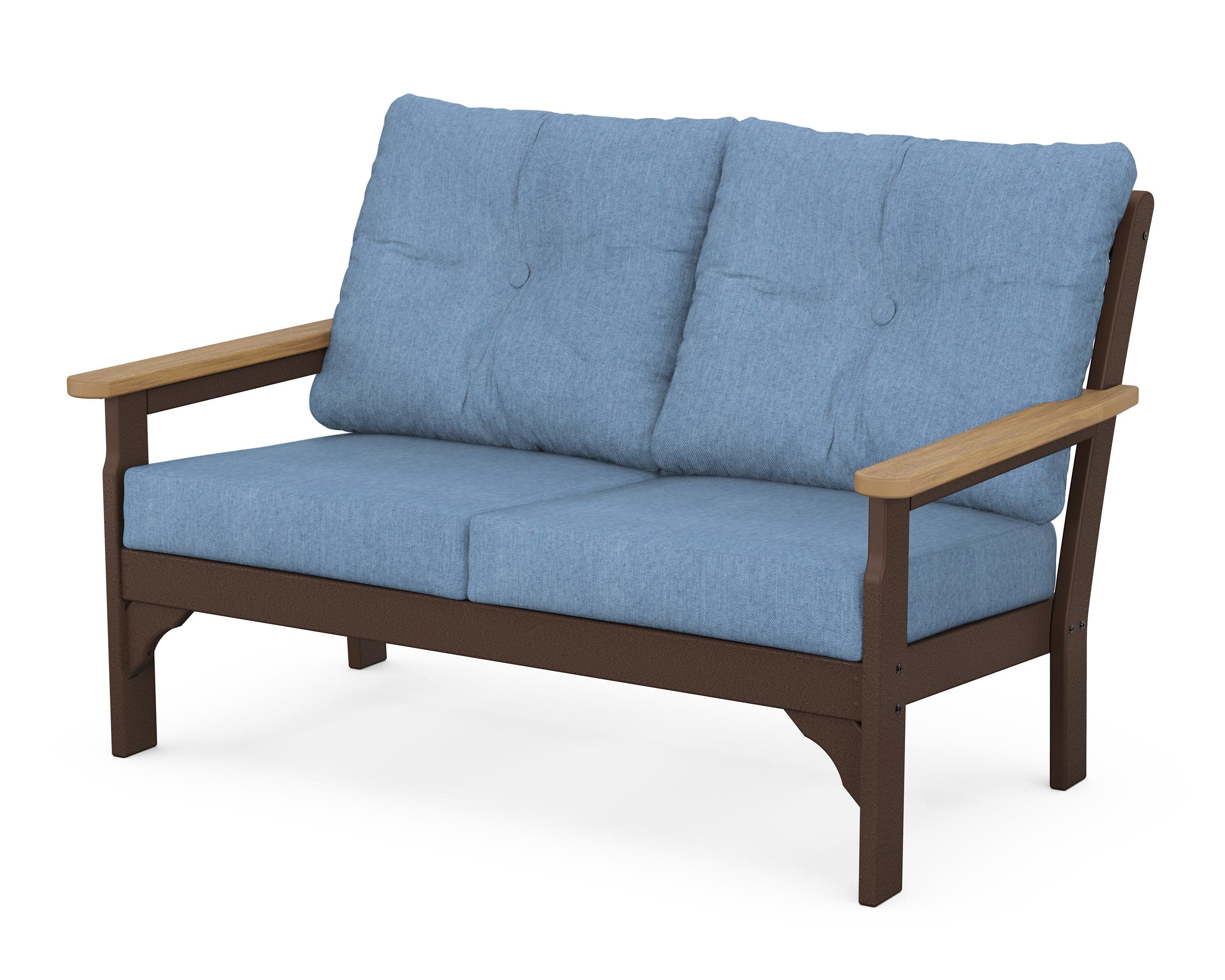Vineyard Deep Seating Loveseat in Mahogany / Natural / Sky Blue