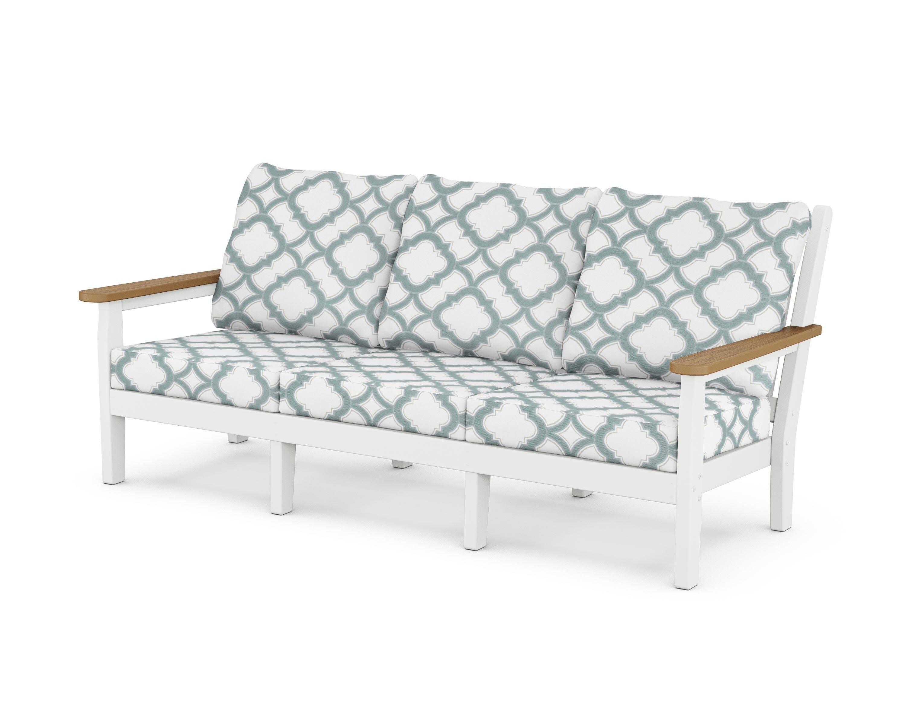 Chippendale Deep Seating Sofa in White / Natural / Trellis Glacier Spa