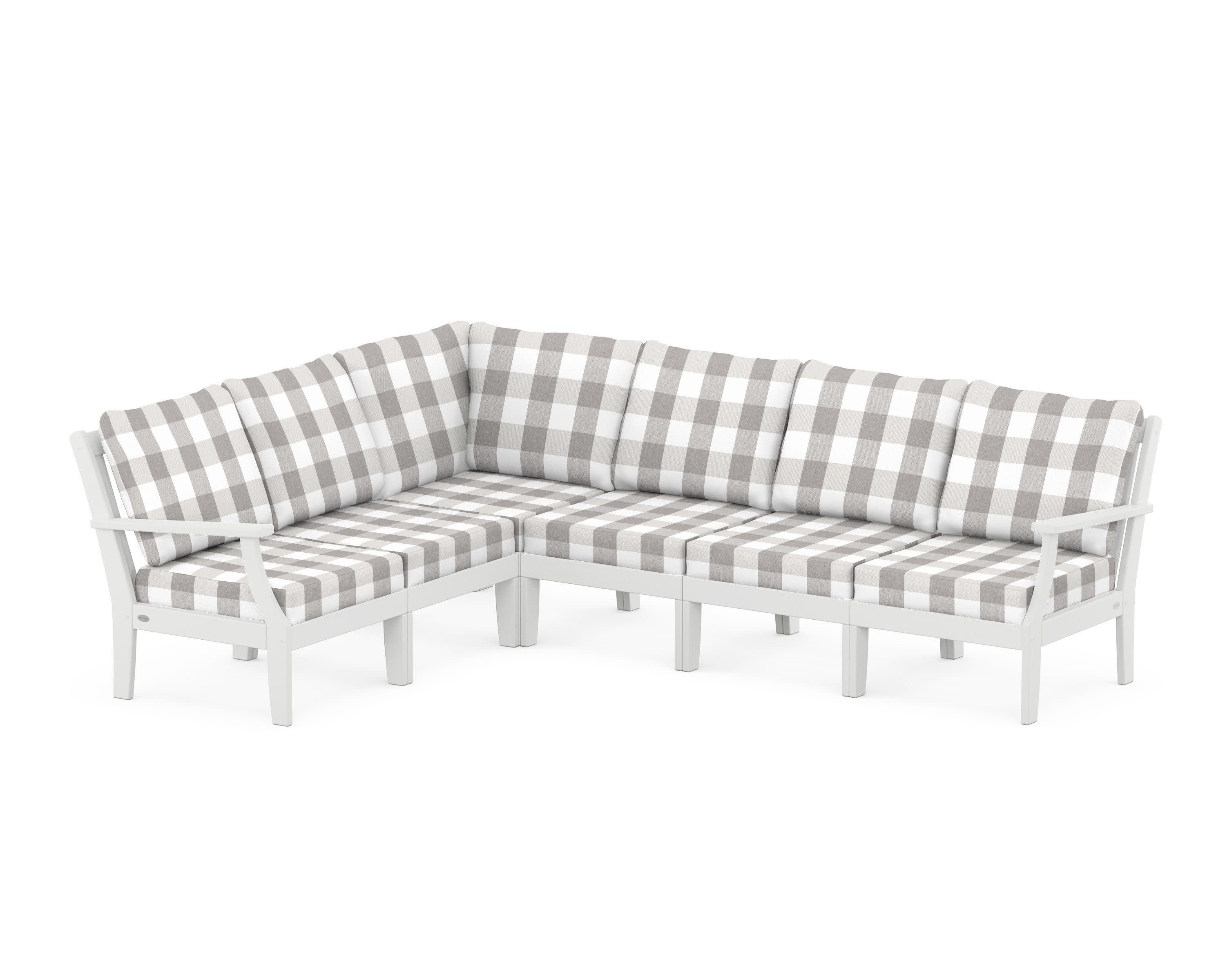 Braxton Modular 6-Piece Deep Seating Set in White / Buffalo Plaid Grey Mist
