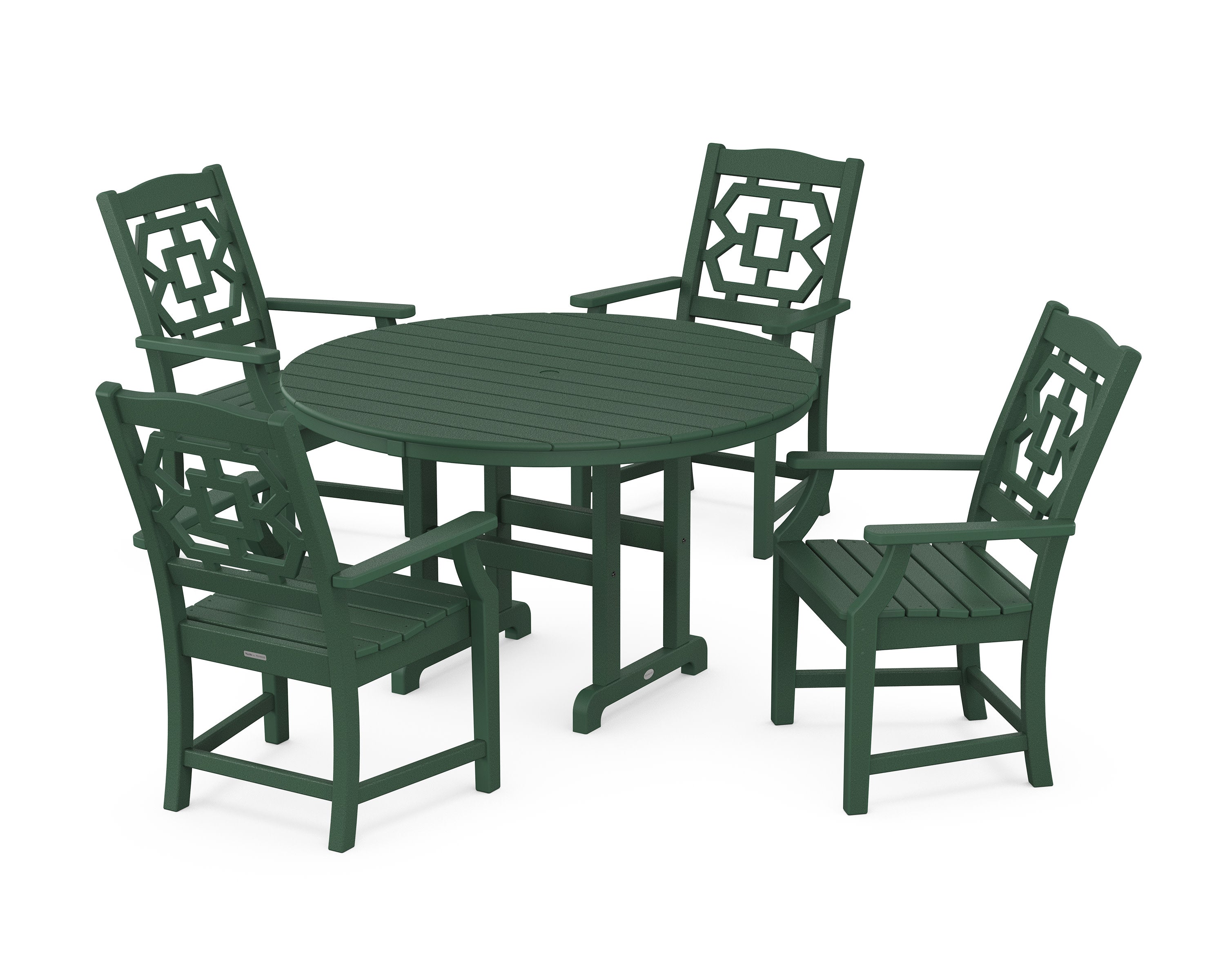 Chinoiserie 5-Piece Round Farmhouse Dining Set in Green