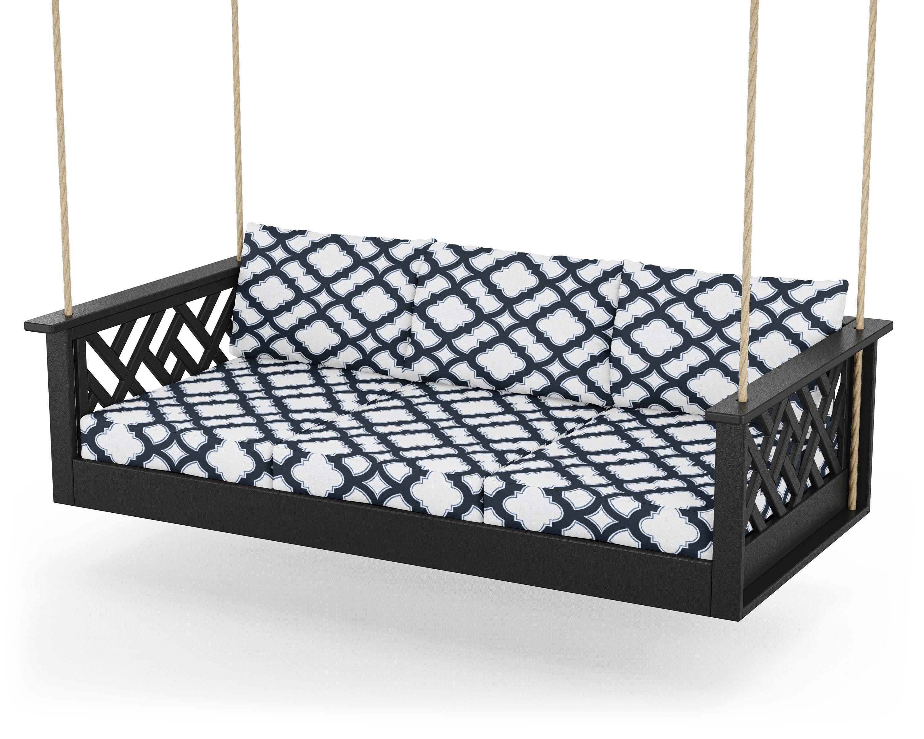 Chippendale Daybed Swing in Black / Trellis Marine Indigo