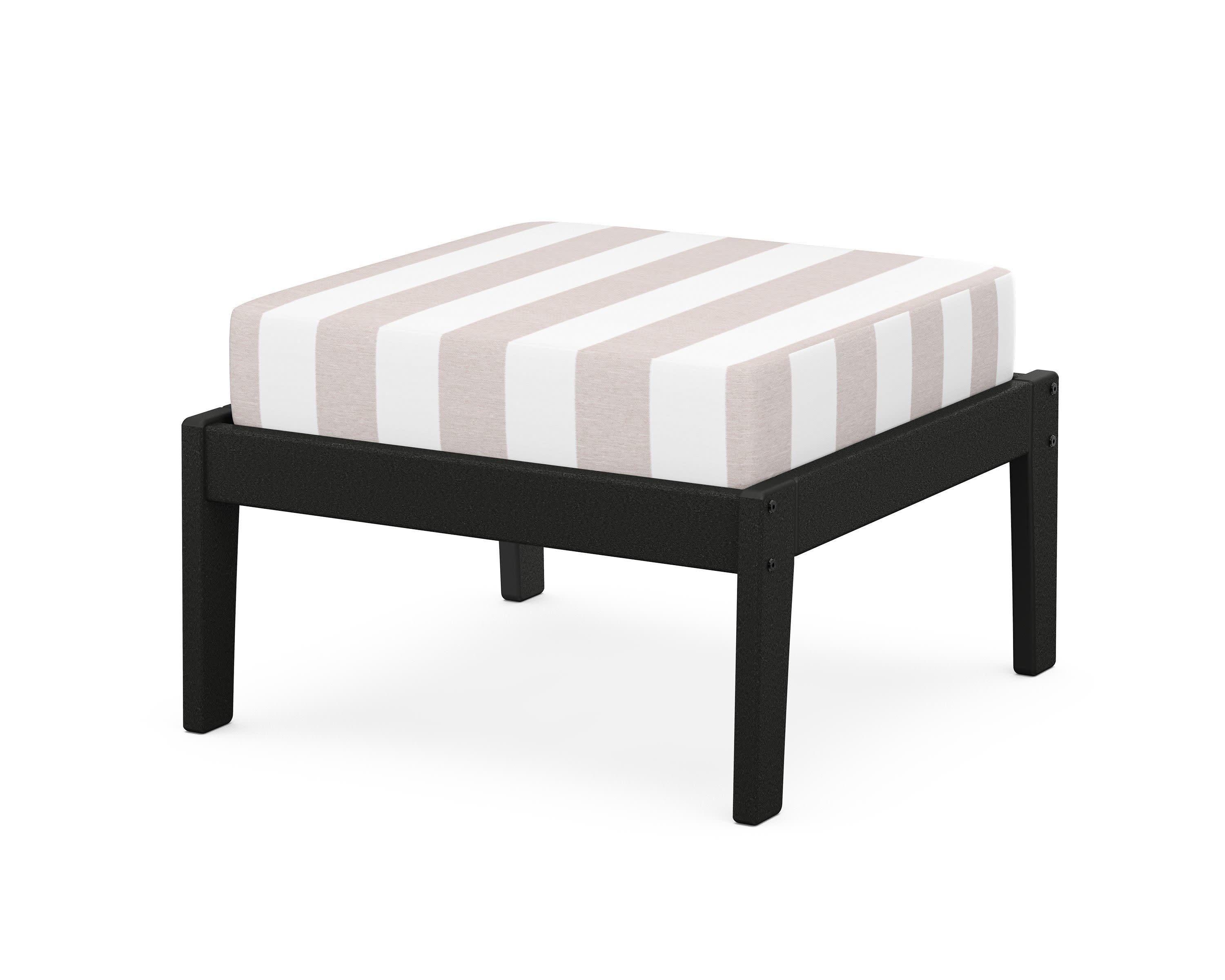 Deep Seating Ottoman in Black / Cabana Stripe Dune Burlap
