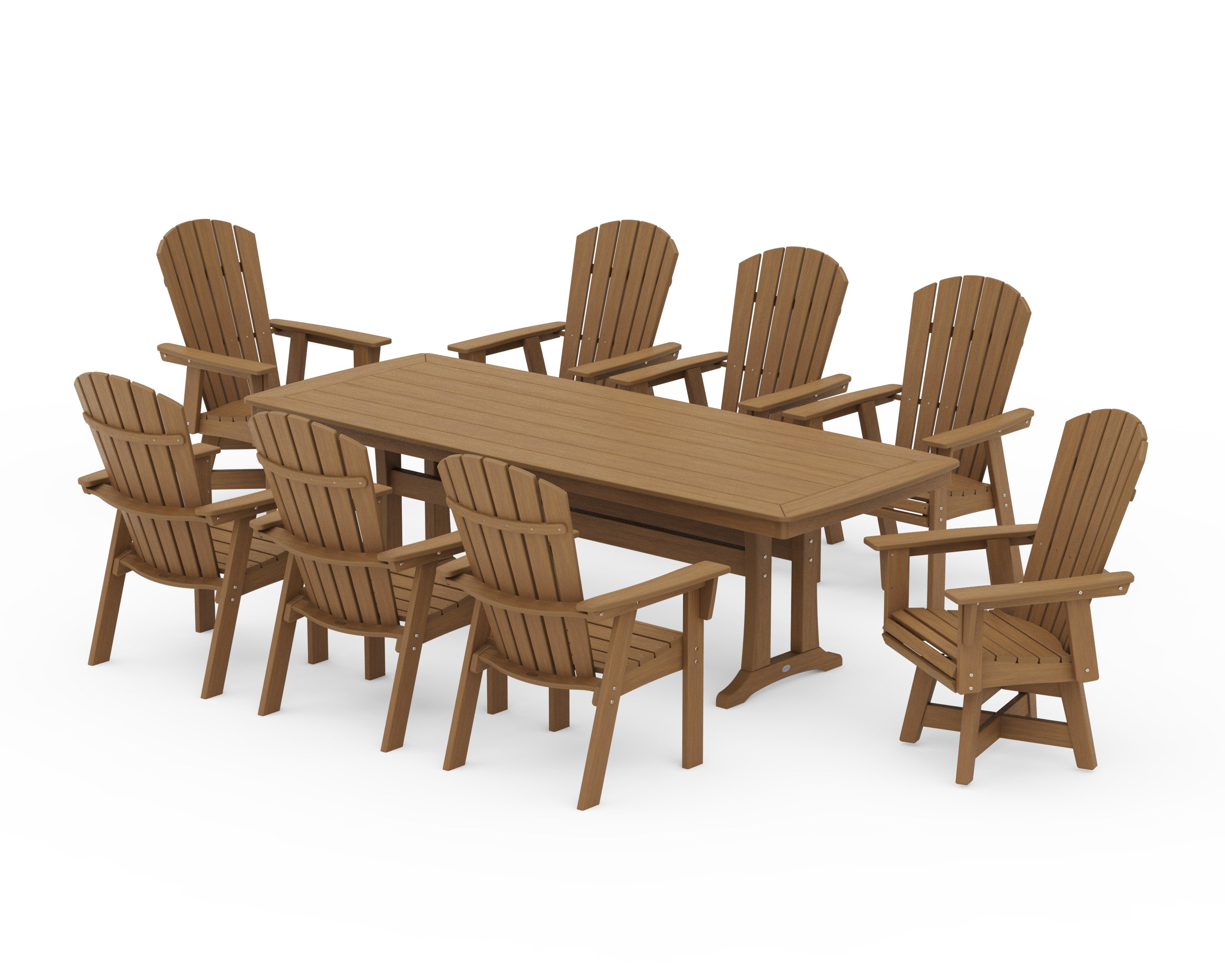 Nautical Curveback Adirondack Swivel 9-Piece Dining Set with Trestle Legs in Natural