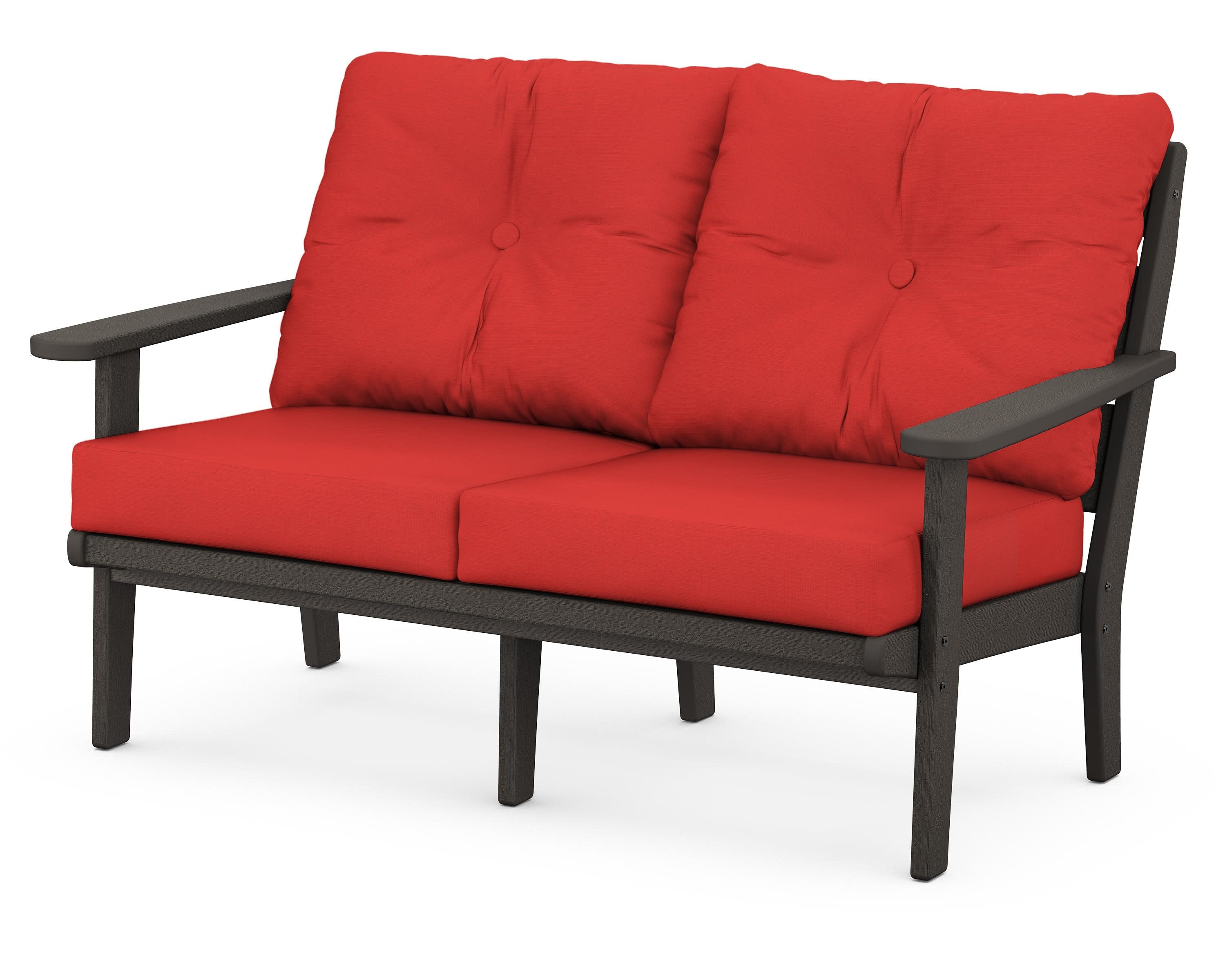 Lakeside Deep Seating Loveseat in Vintage Coffee / Crimson Linen
