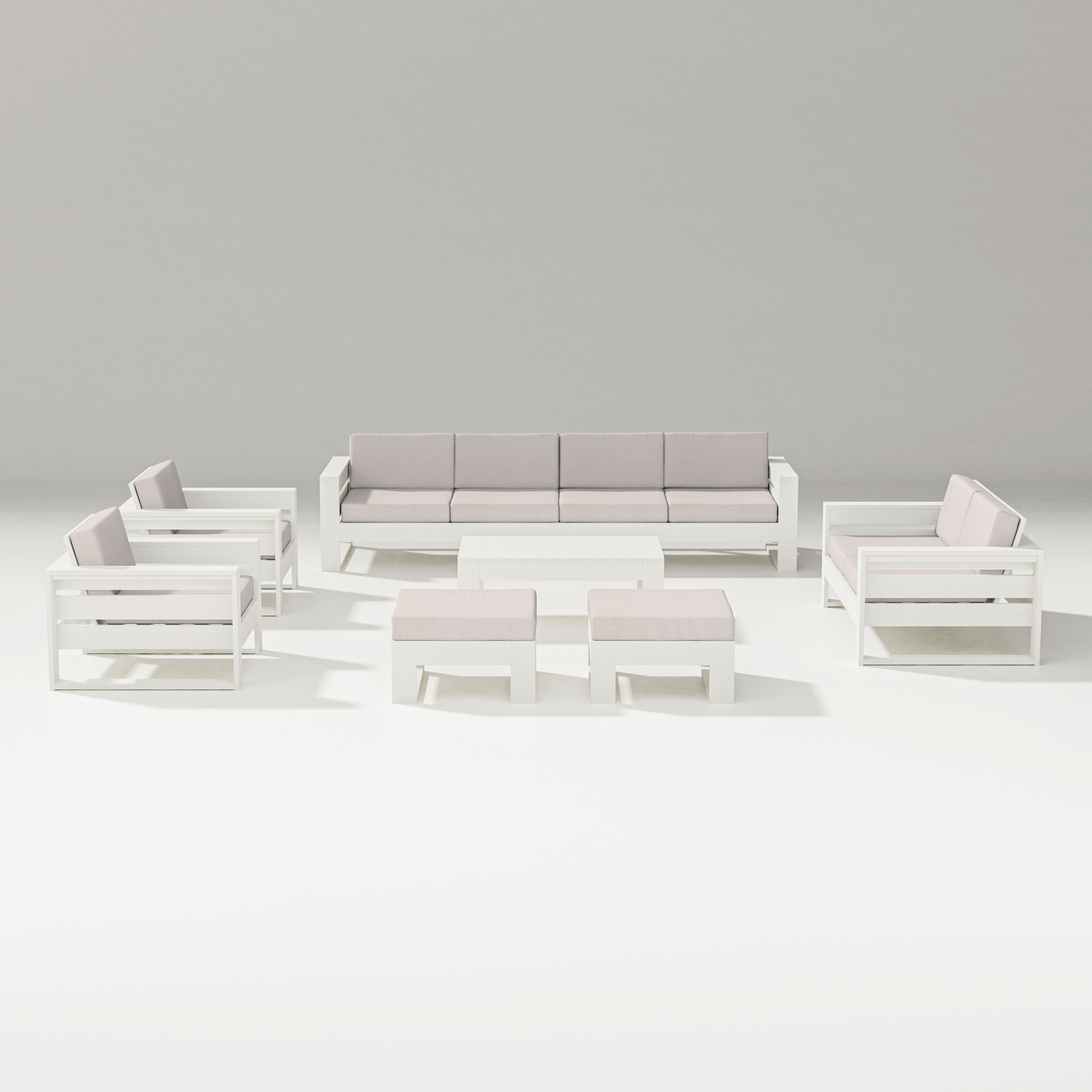 Latitude 8-Piece Lounge Sofa Set in Vintage White / Dune Burlap