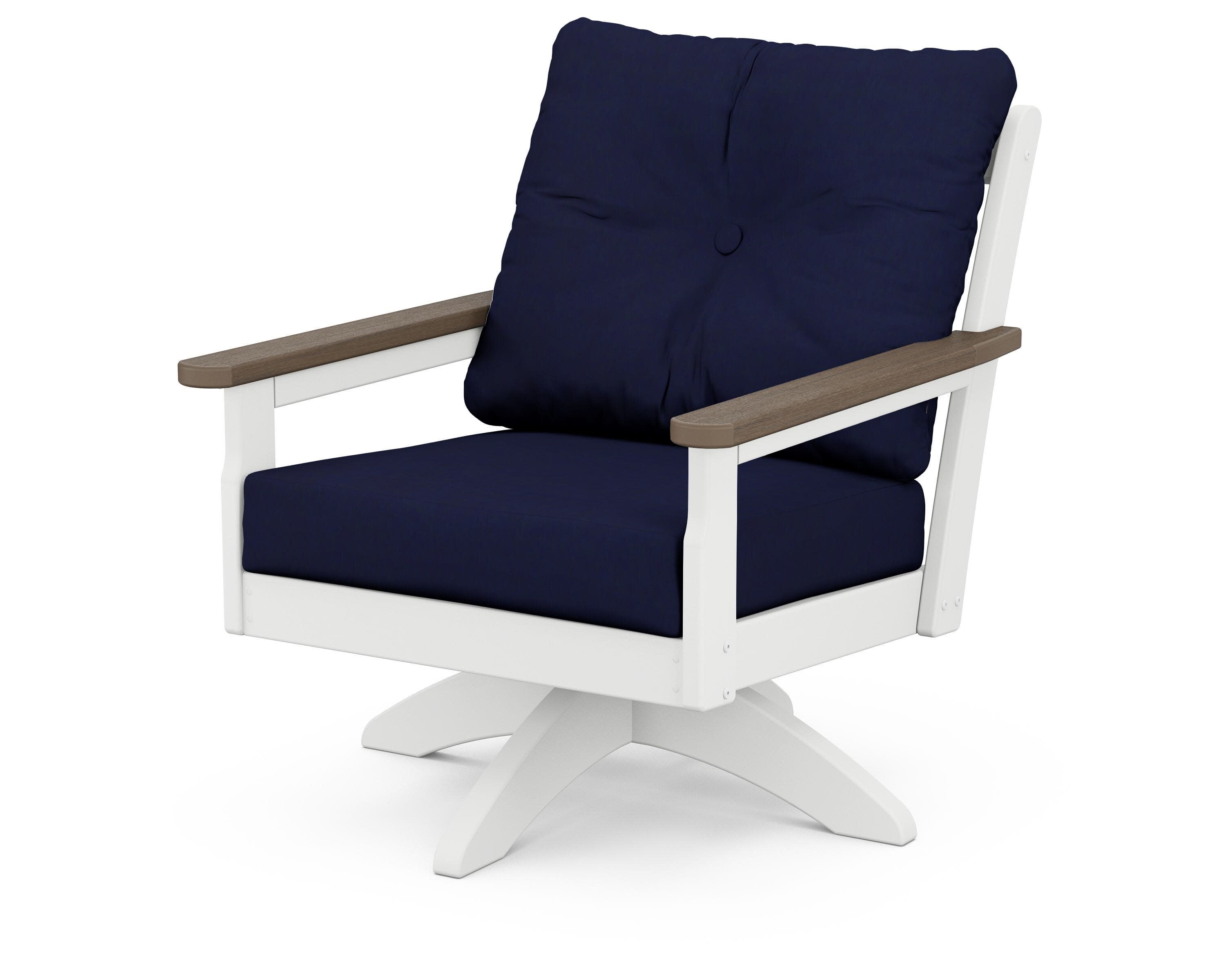 Vineyard Deep Seating Swivel Chair in White / Kona / Navy