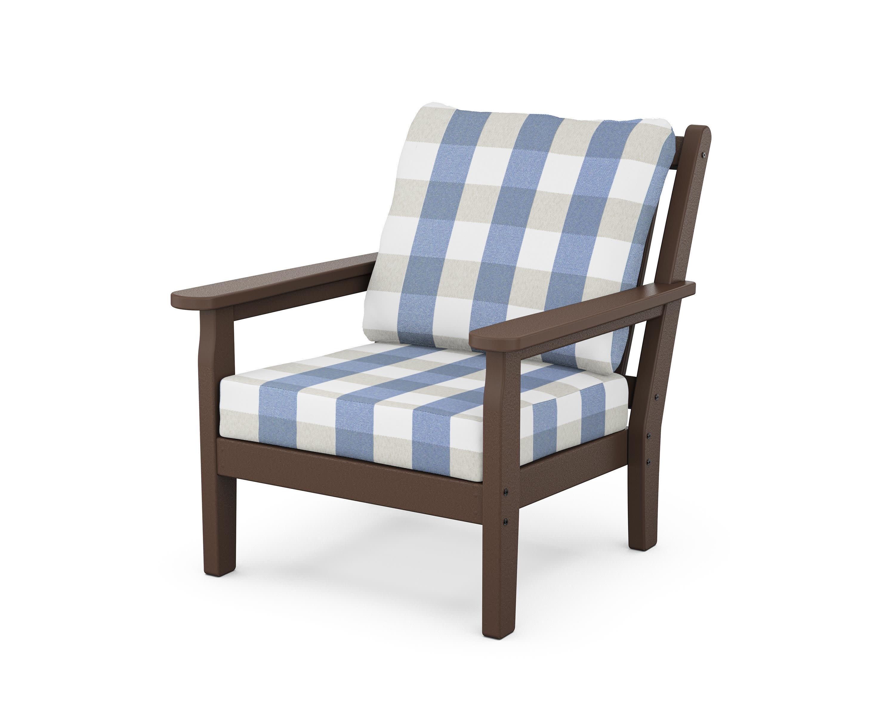 Chippendale Deep Seating Chair in Mahogany / Buffalo Plaid Sky Blue