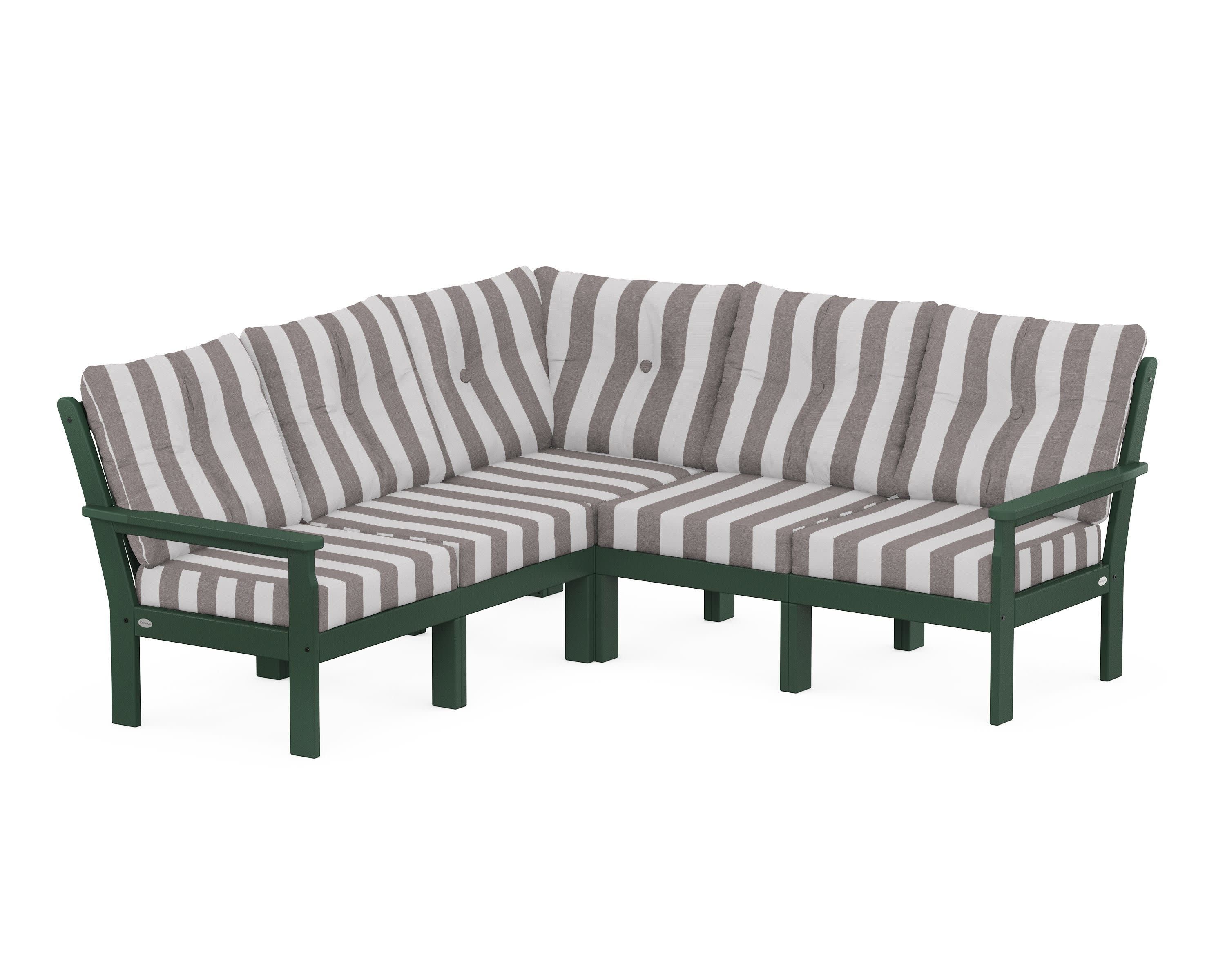 Vineyard 5-Piece Sectional in Green / Cabana Stripe Grey Mist