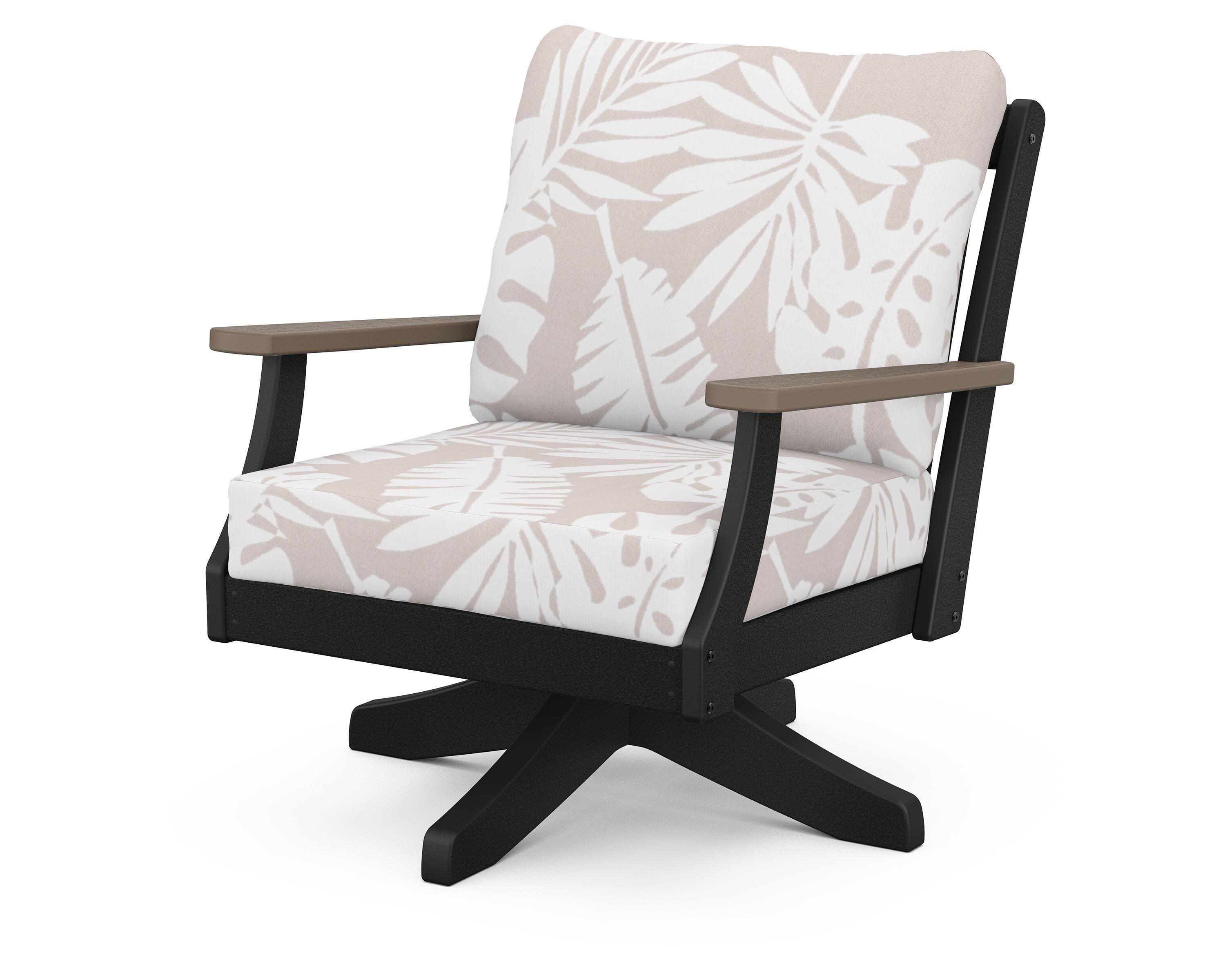 Braxton Deep Seating Swivel Chair in Black / Kona / Leaf Dune Burlap