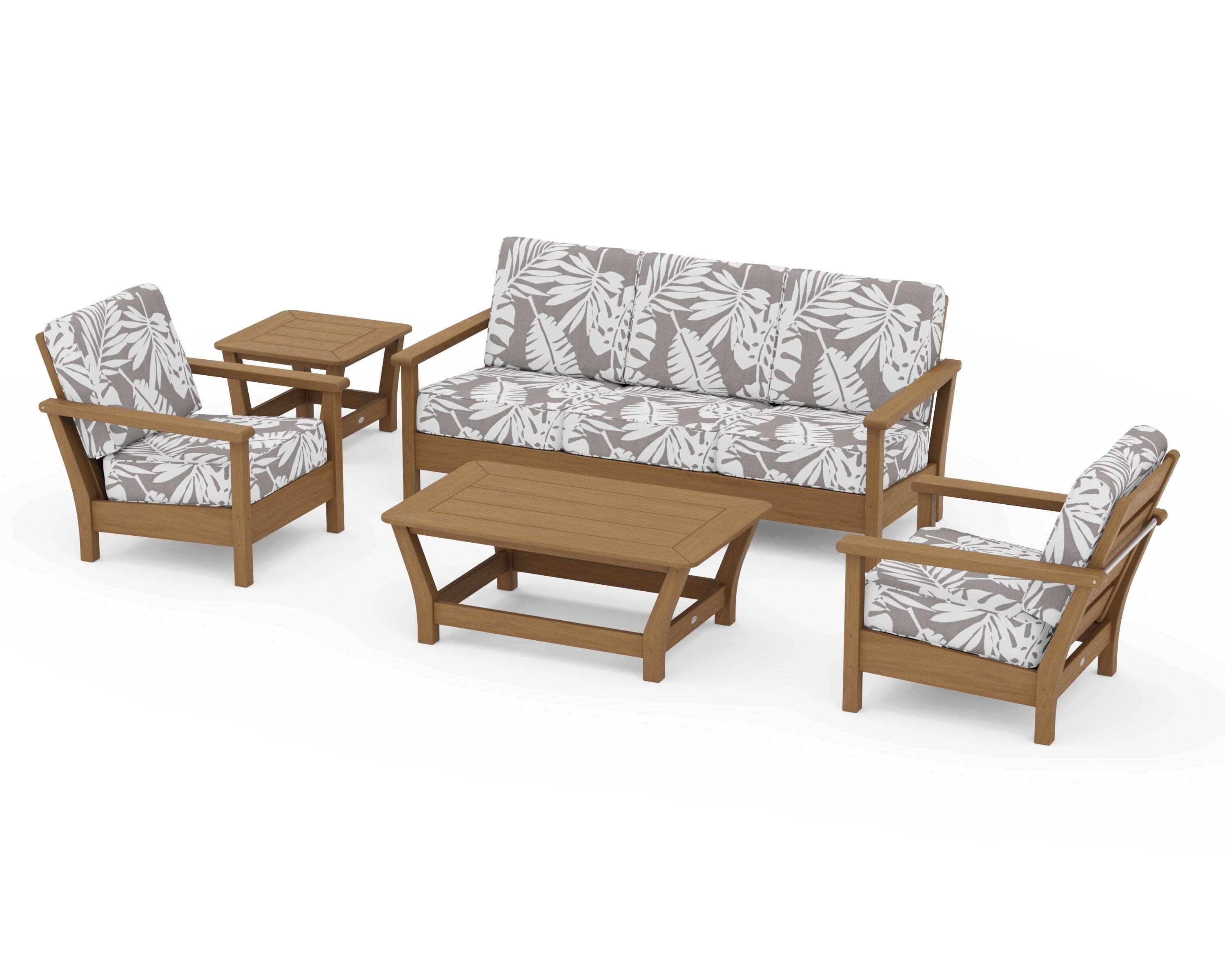 Harbour 5-Piece Deep Seating Set in Natural / Leaf Grey Mist
