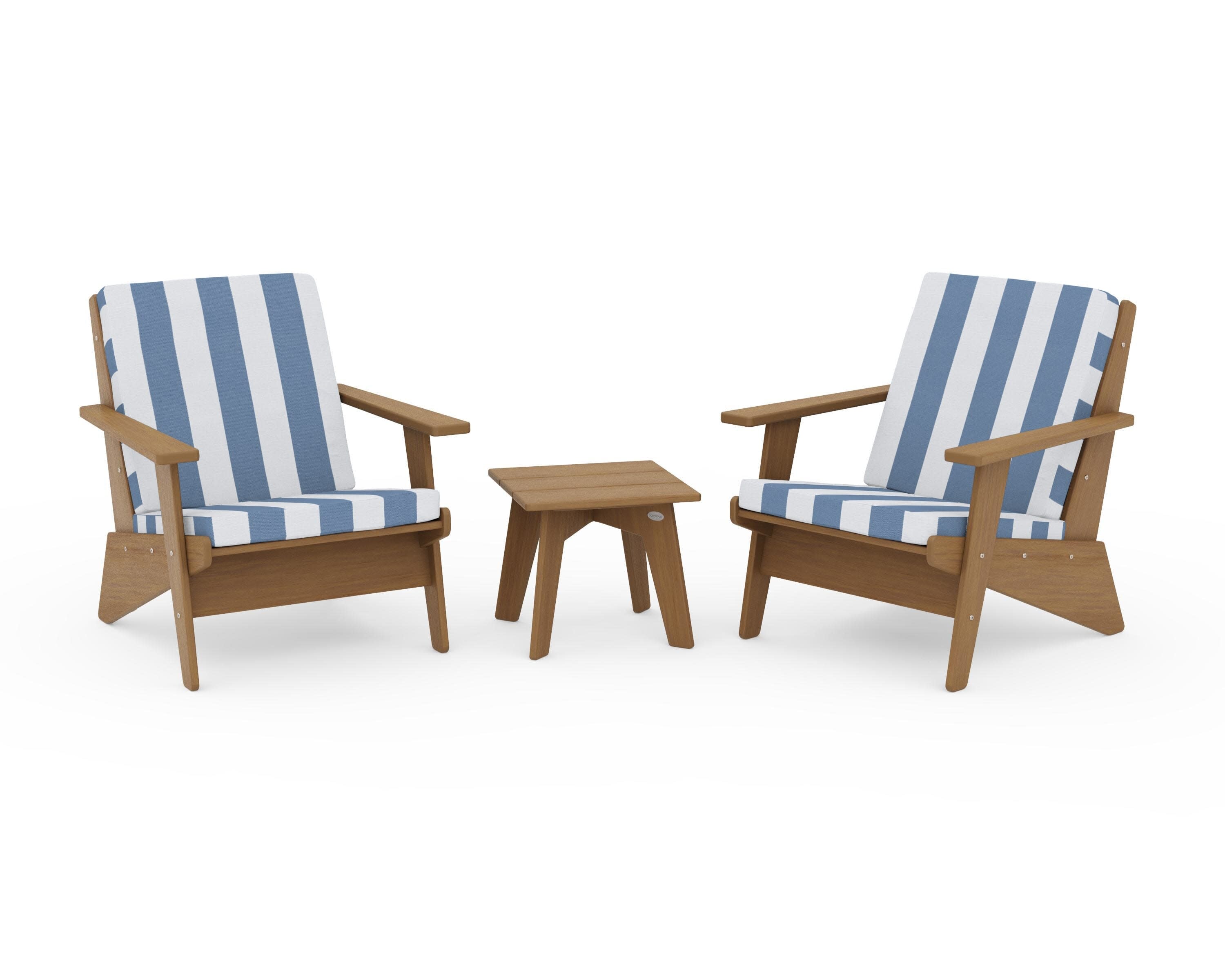 Riviera Modern Lounge 3-Piece Set in Natural / Cabana Stripe Sky Blue