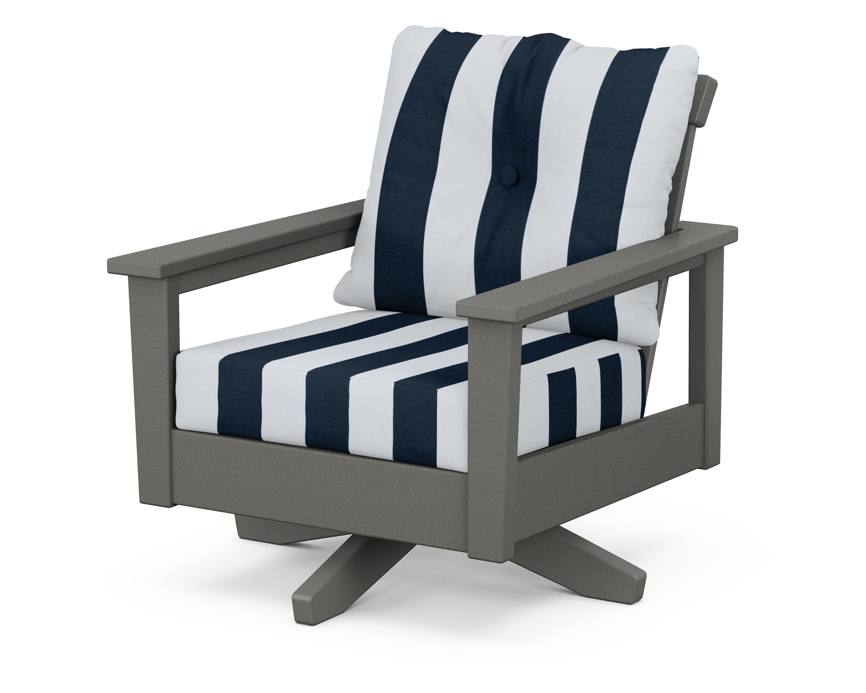 Prescott Deep Seating Swivel Chair in Slate Grey / Cabana Stripe Marine Indigo