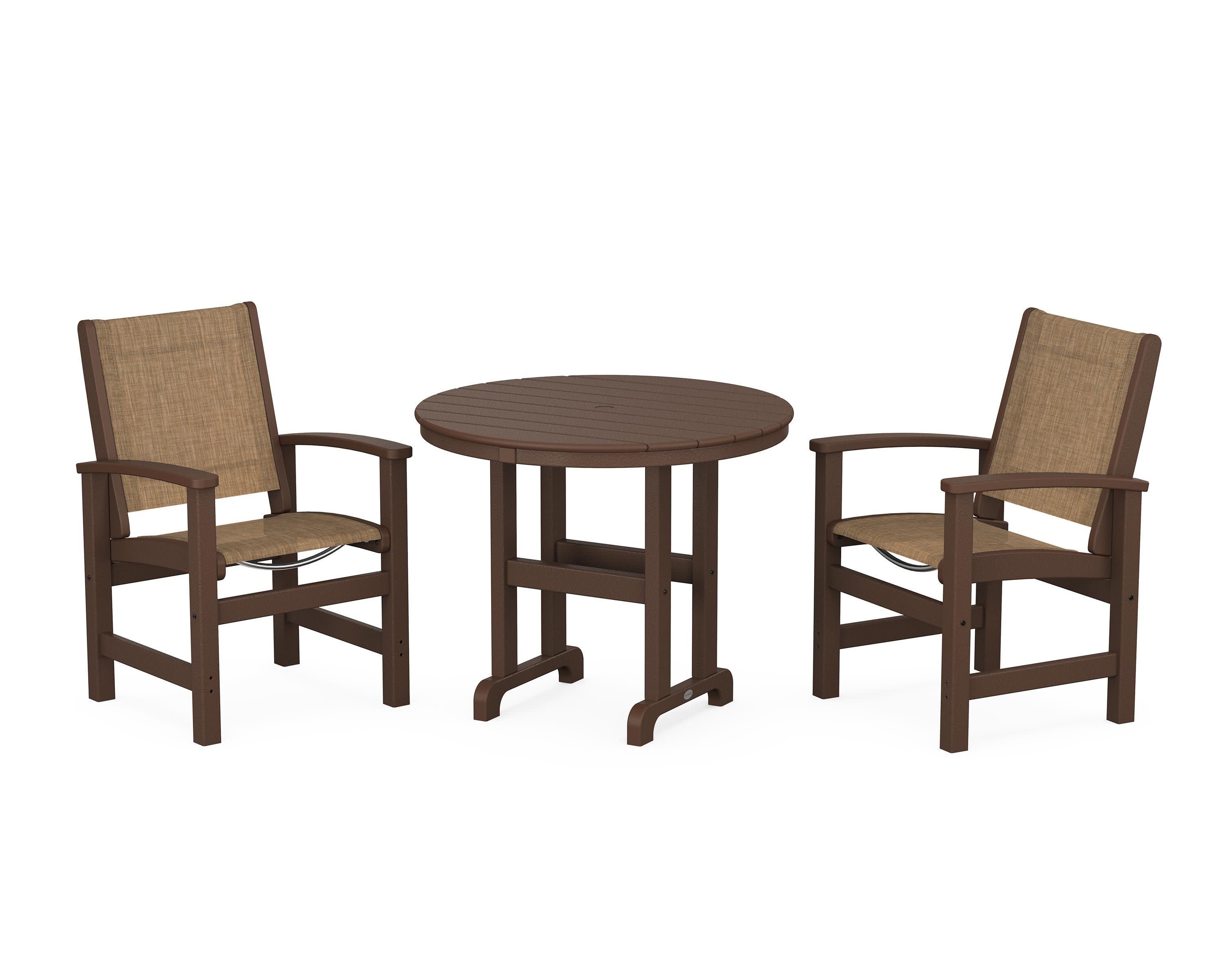 Coastal 3-Piece Round Dining Set in Mahogany / Burlap Sling