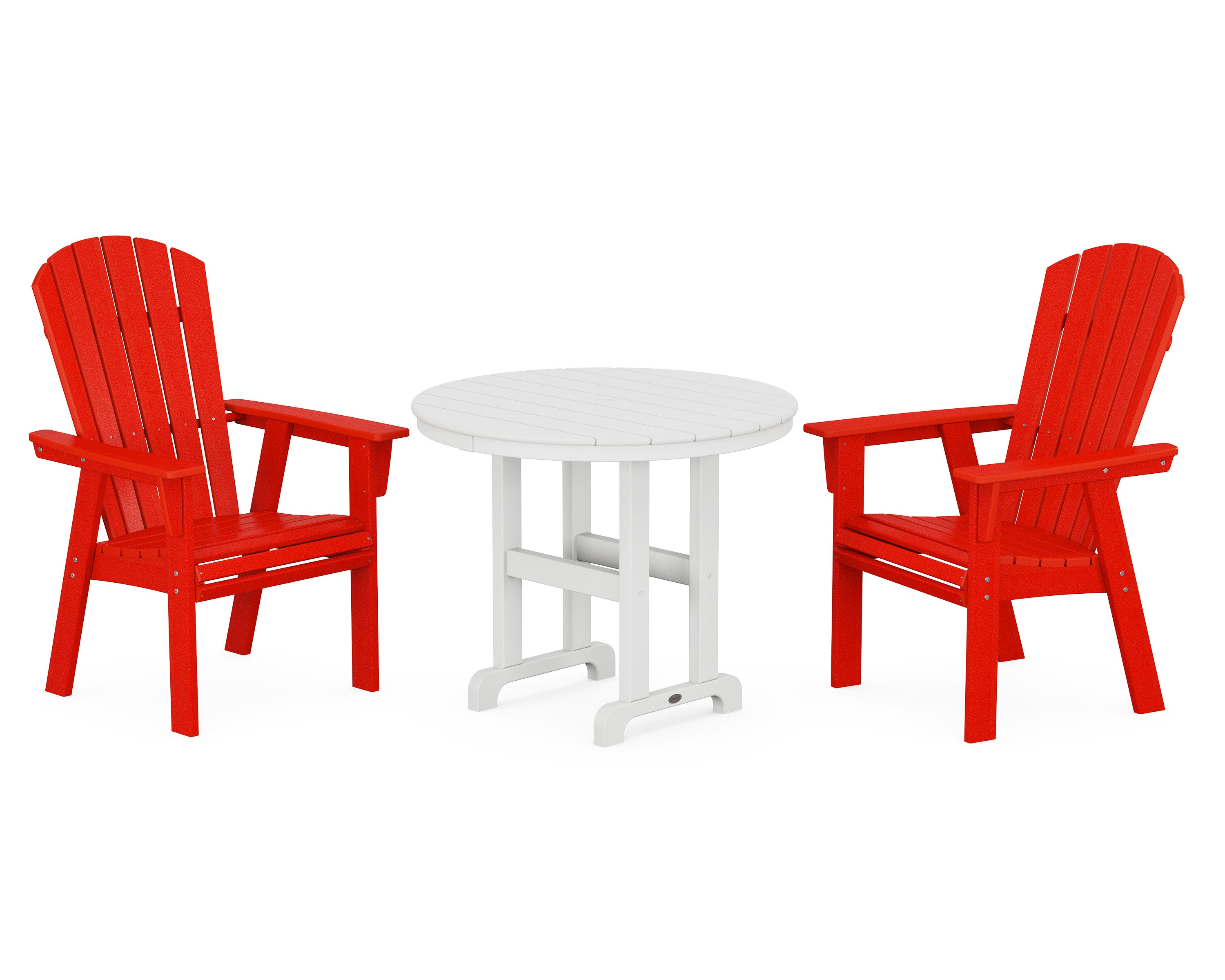 Nautical Adirondack 3-Piece Round Dining Set in Sunset Red / White