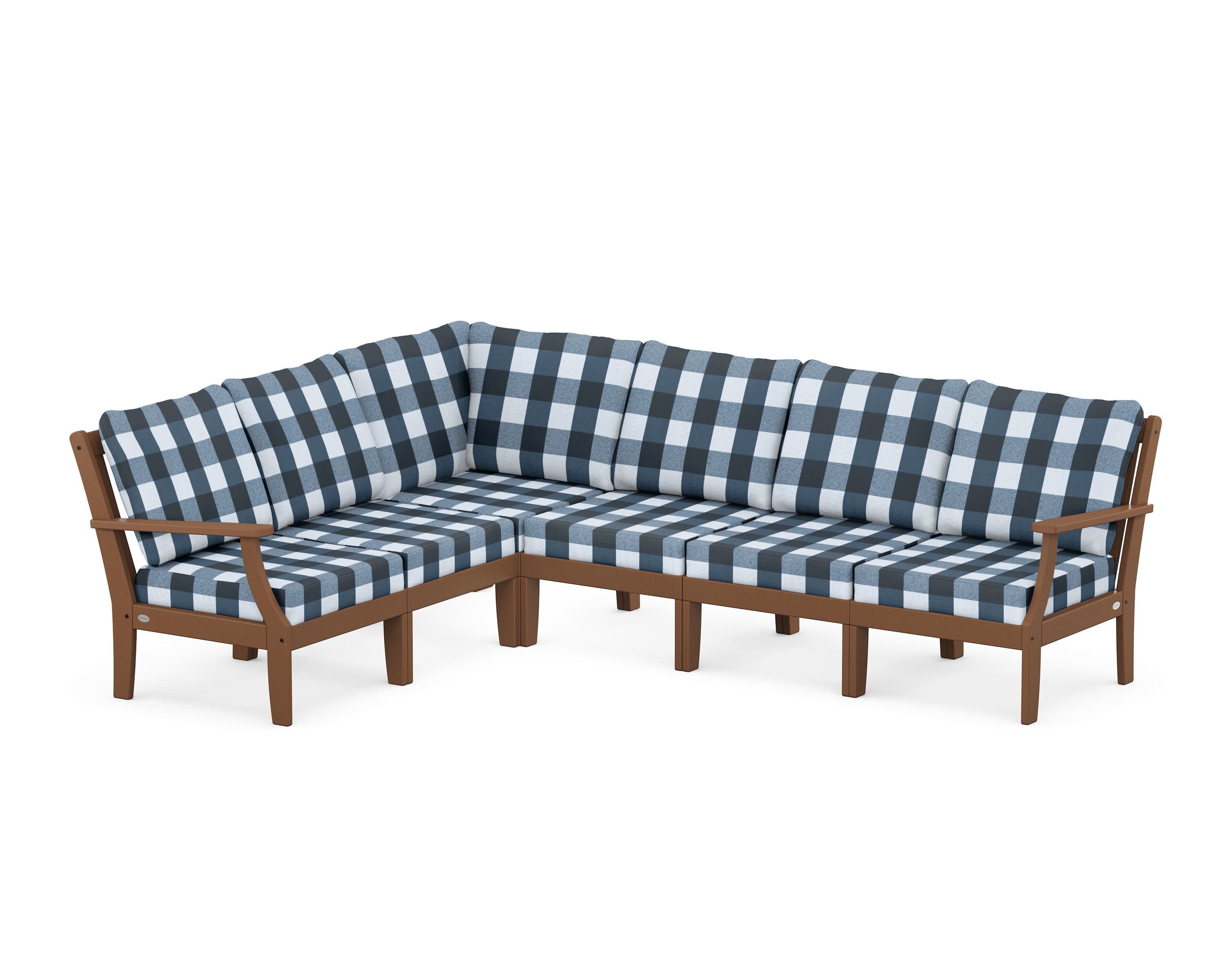 Braxton Modular 6-Piece Deep Seating Set in Teak / Buffalo Plaid Marine Indigo