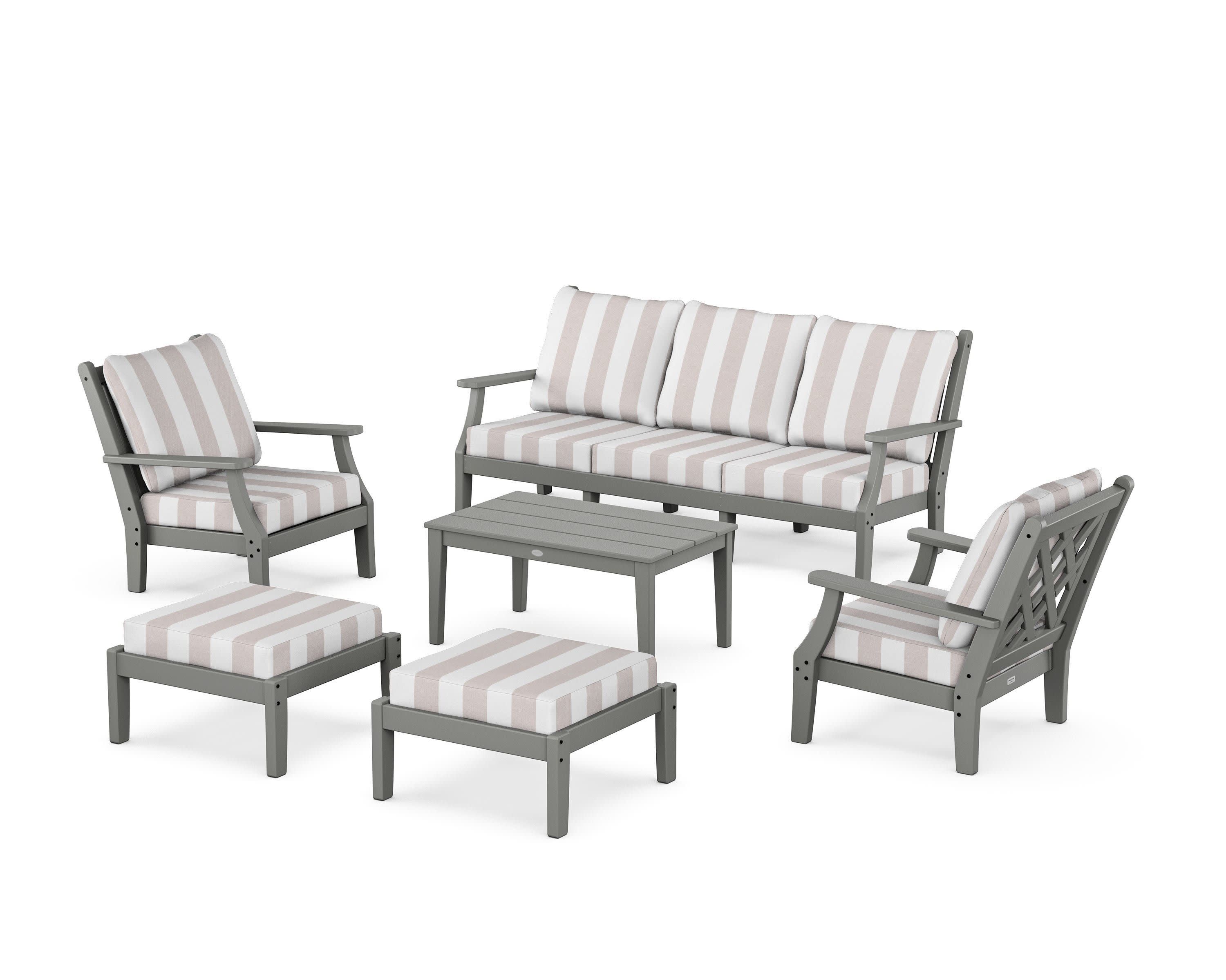 Wovendale 6-Piece Lounge Sofa Set in Slate Grey / Cabana Stripe Dune Burlap