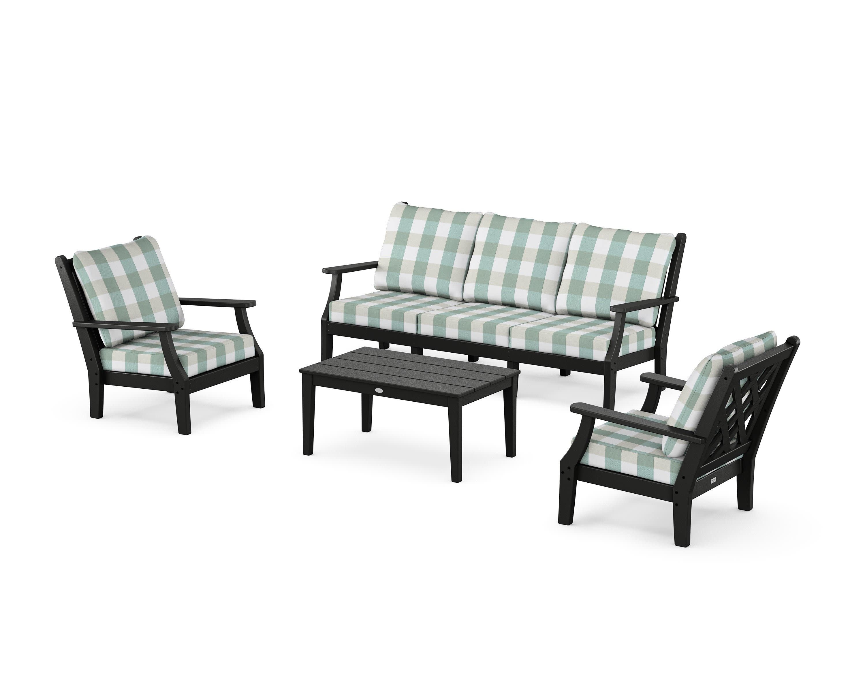 Wovendale 4-Piece Deep Seating Set with Sofa in Black / Buffalo Plaid Glacier Spa