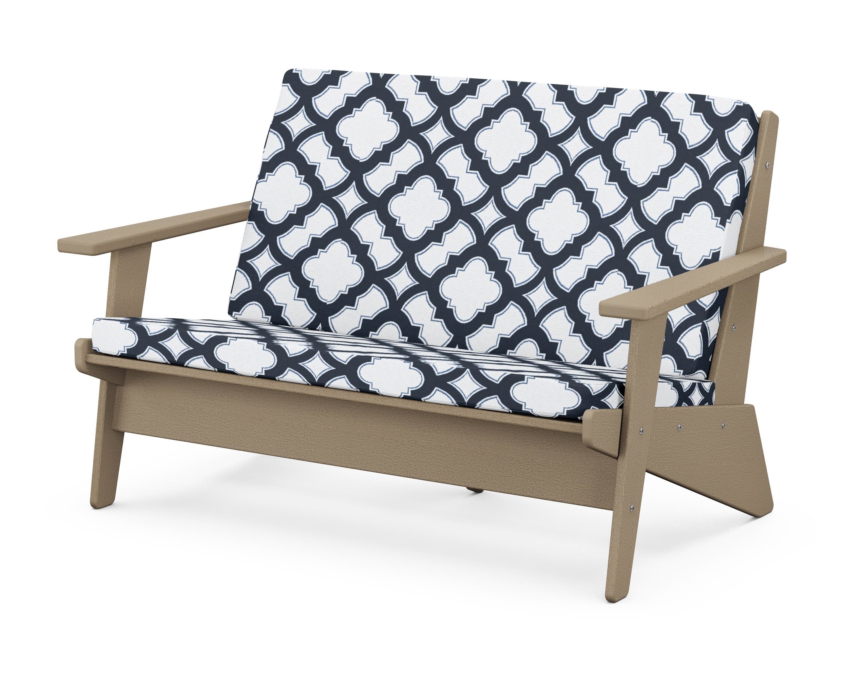 Riviera Modern Lounge Loveseat in Vintage Sahara / Trellis Marine Indigo