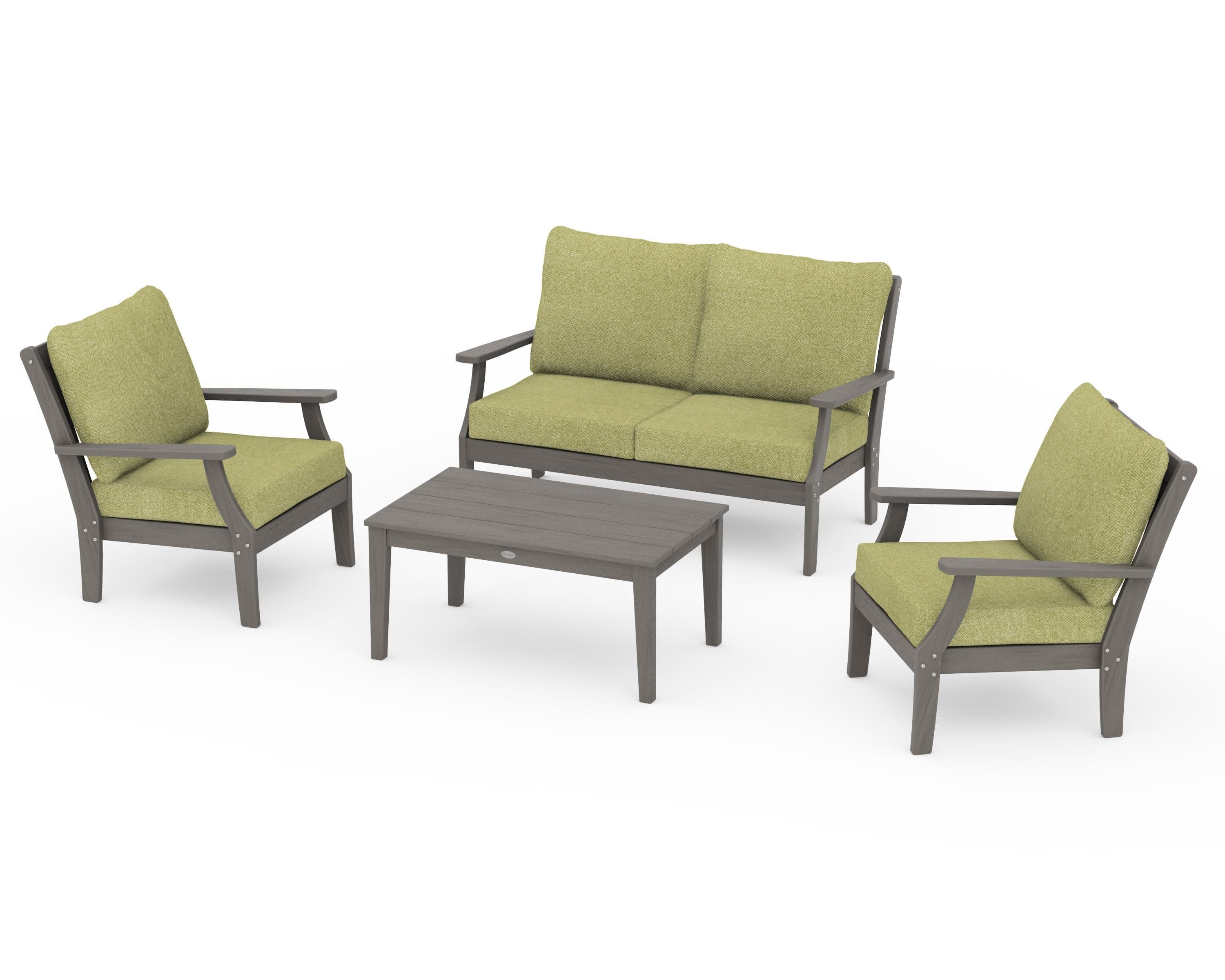 Braxton 4-Piece Deep Seating Chair Set in Driftwood / Chartreuse Boucle