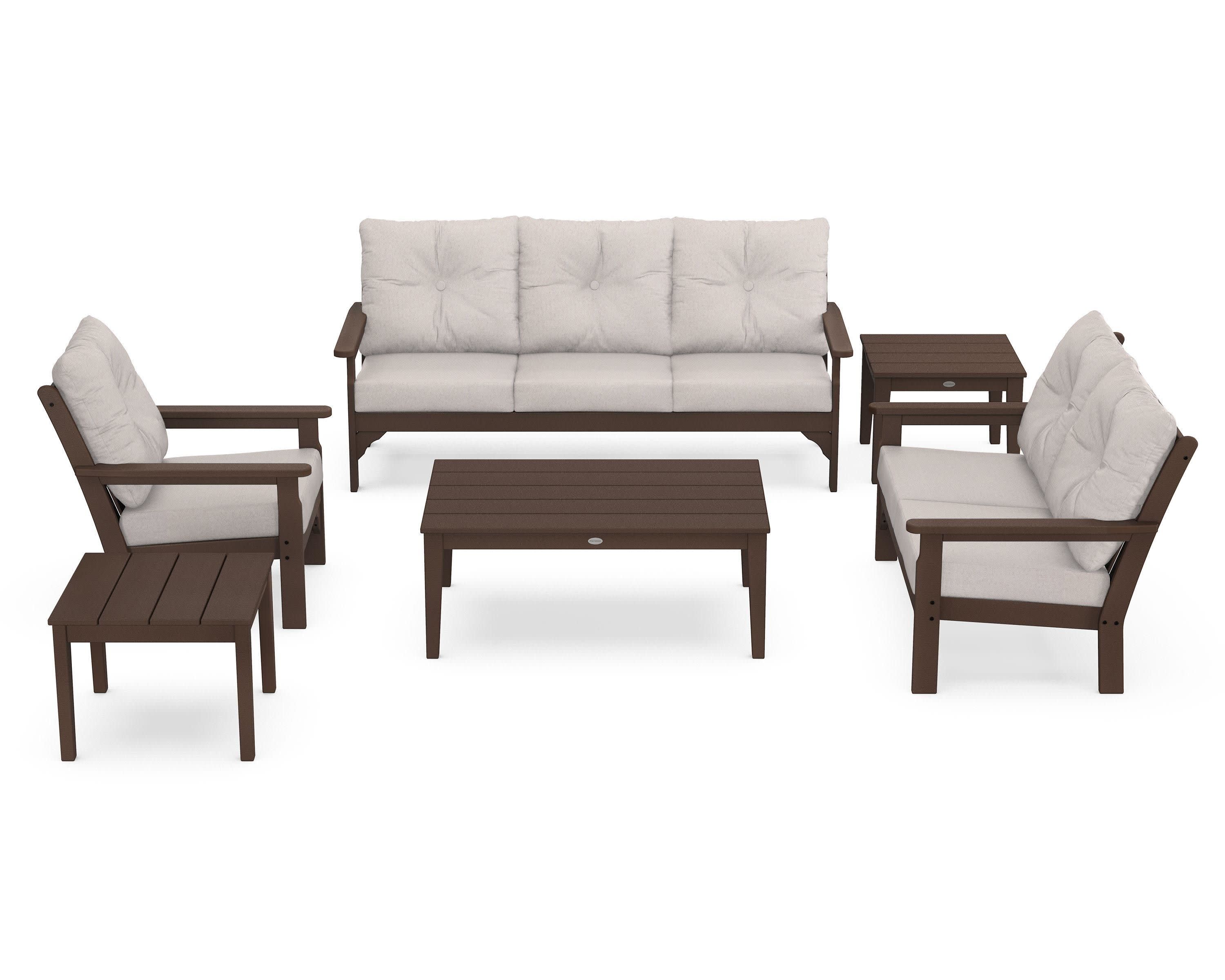 Vineyard 6-Piece Deep Seating Set in Mahogany / Dune Burlap